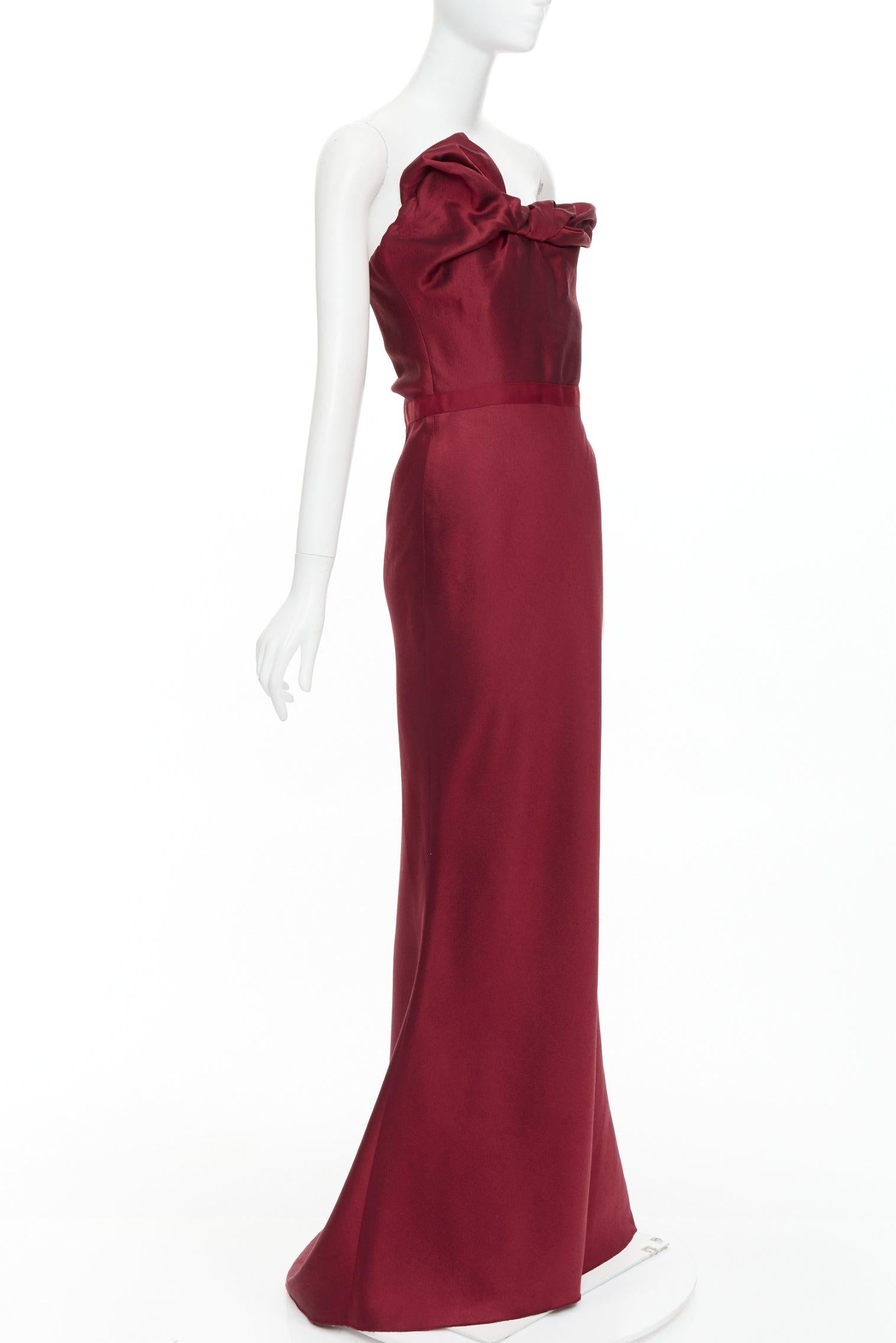 Red LANVIN 2013 wine red wool silk bias cut draped bust strapless gown FR38 M For Sale