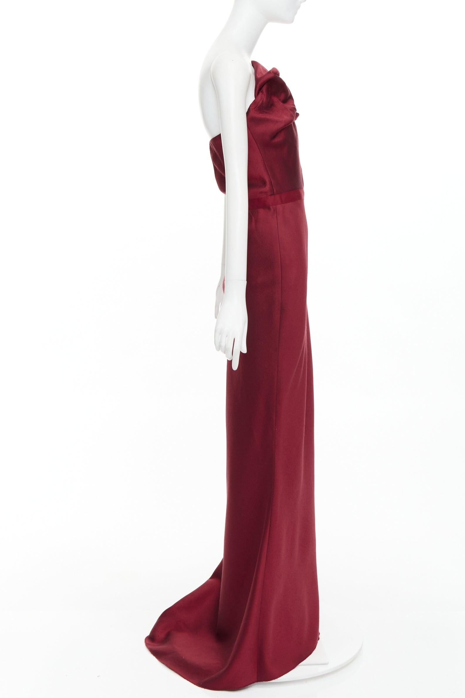 LANVIN 2013 wine red wool silk bias cut draped bust strapless gown FR38 M In Fair Condition For Sale In Hong Kong, NT