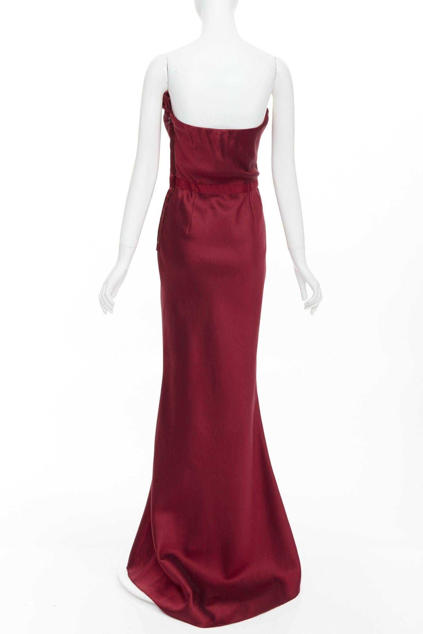 Women's LANVIN 2013 wine red wool silk bias cut draped bust strapless gown FR38 M For Sale
