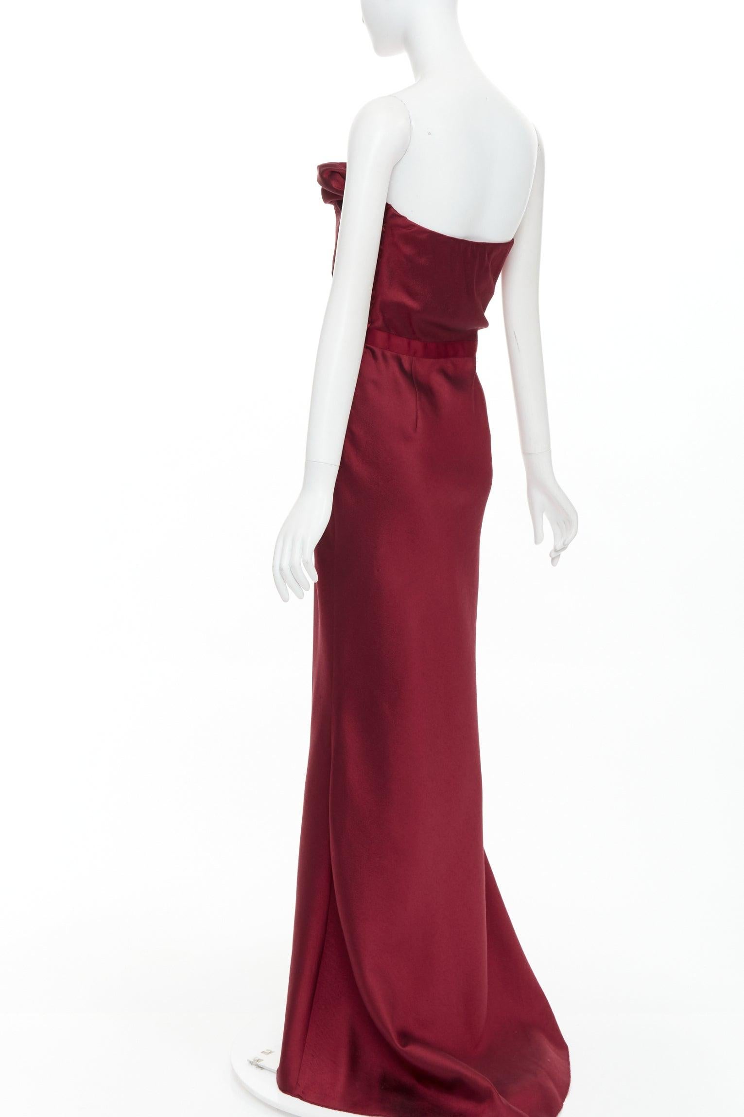 LANVIN 2013 wine red wool silk bias cut draped bust strapless gown FR38 M For Sale 1