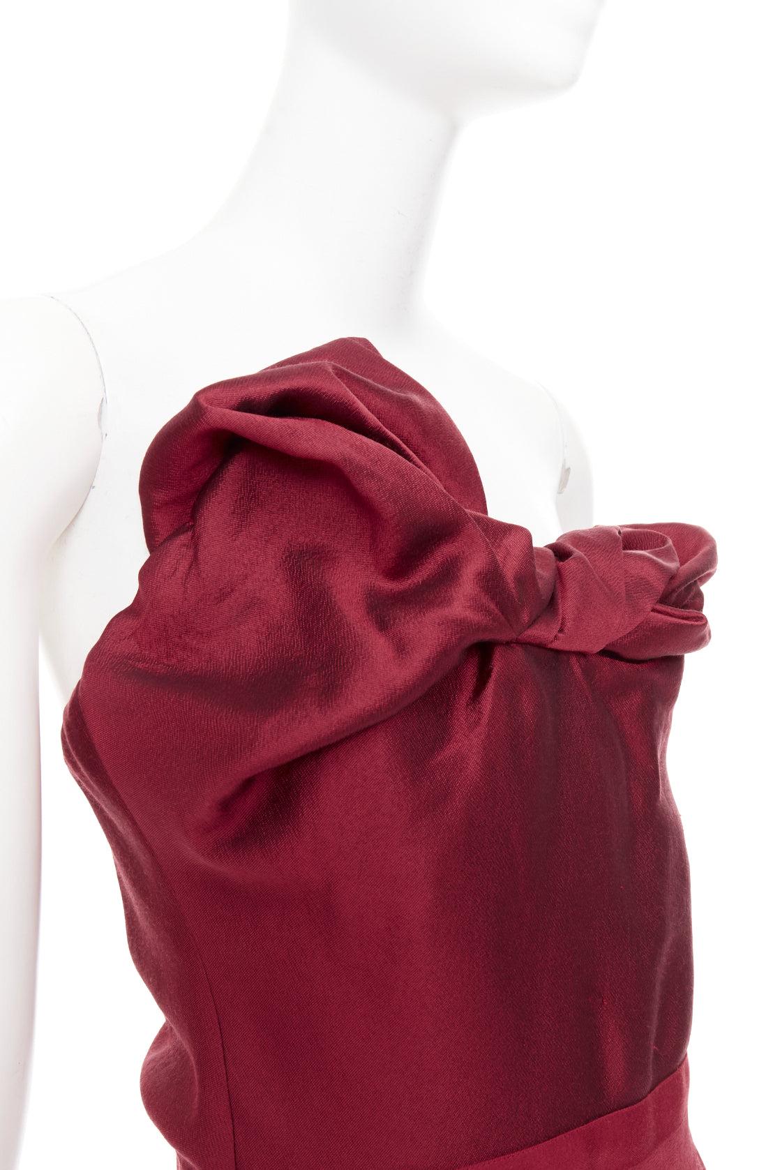 LANVIN 2013 wine red wool silk bias cut draped bust strapless gown FR38 M For Sale 2