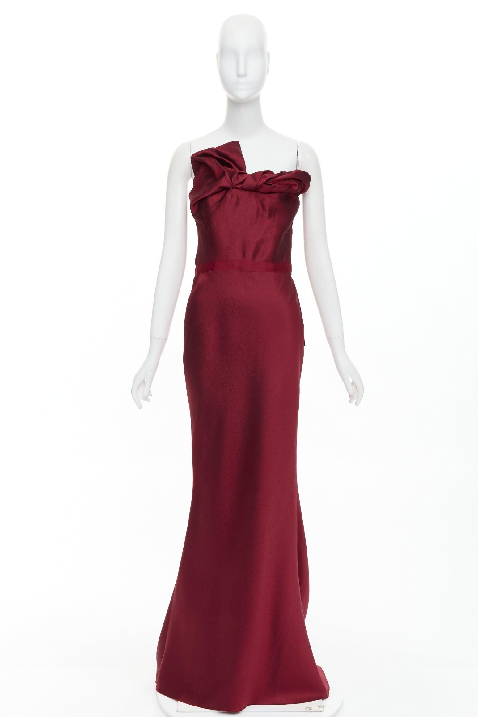 LANVIN 2013 wine red wool silk bias cut draped bust strapless gown FR38 M For Sale 4