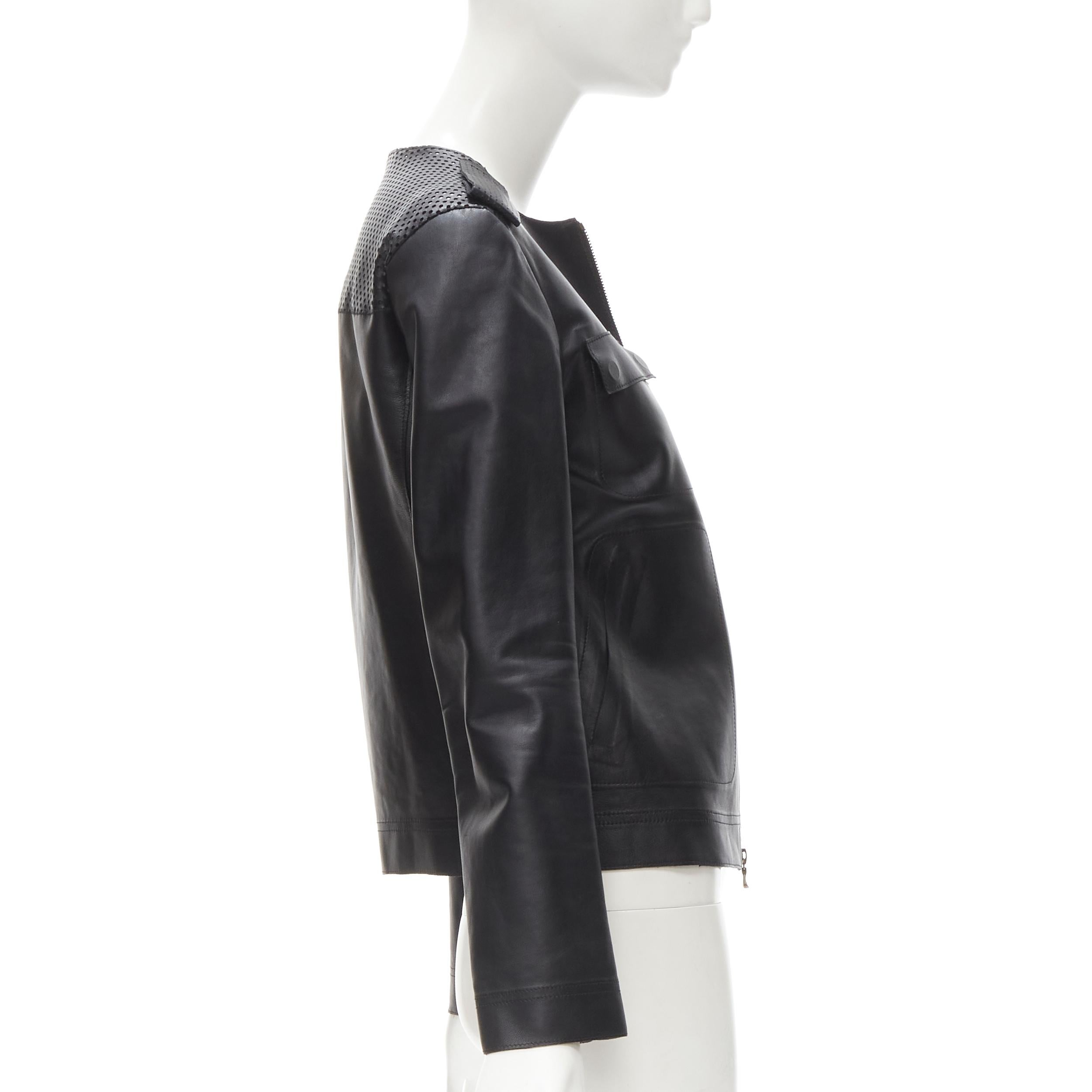 LANVIN 2014 Alber Elbaz black lambskin leather perforated 4 pocket jacket FR36 S 1