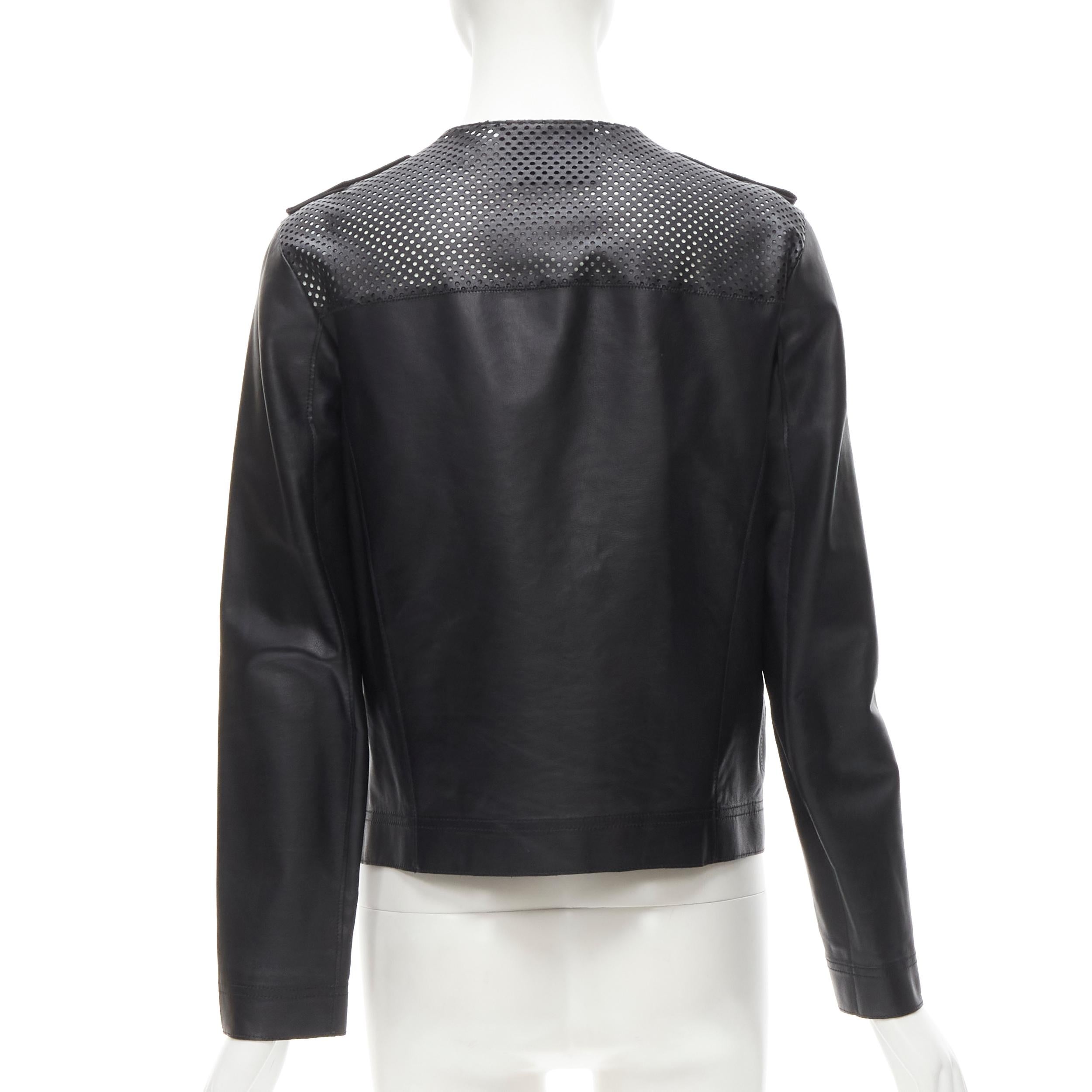 LANVIN 2014 Alber Elbaz black lambskin leather perforated 4 pocket jacket FR36 S 2