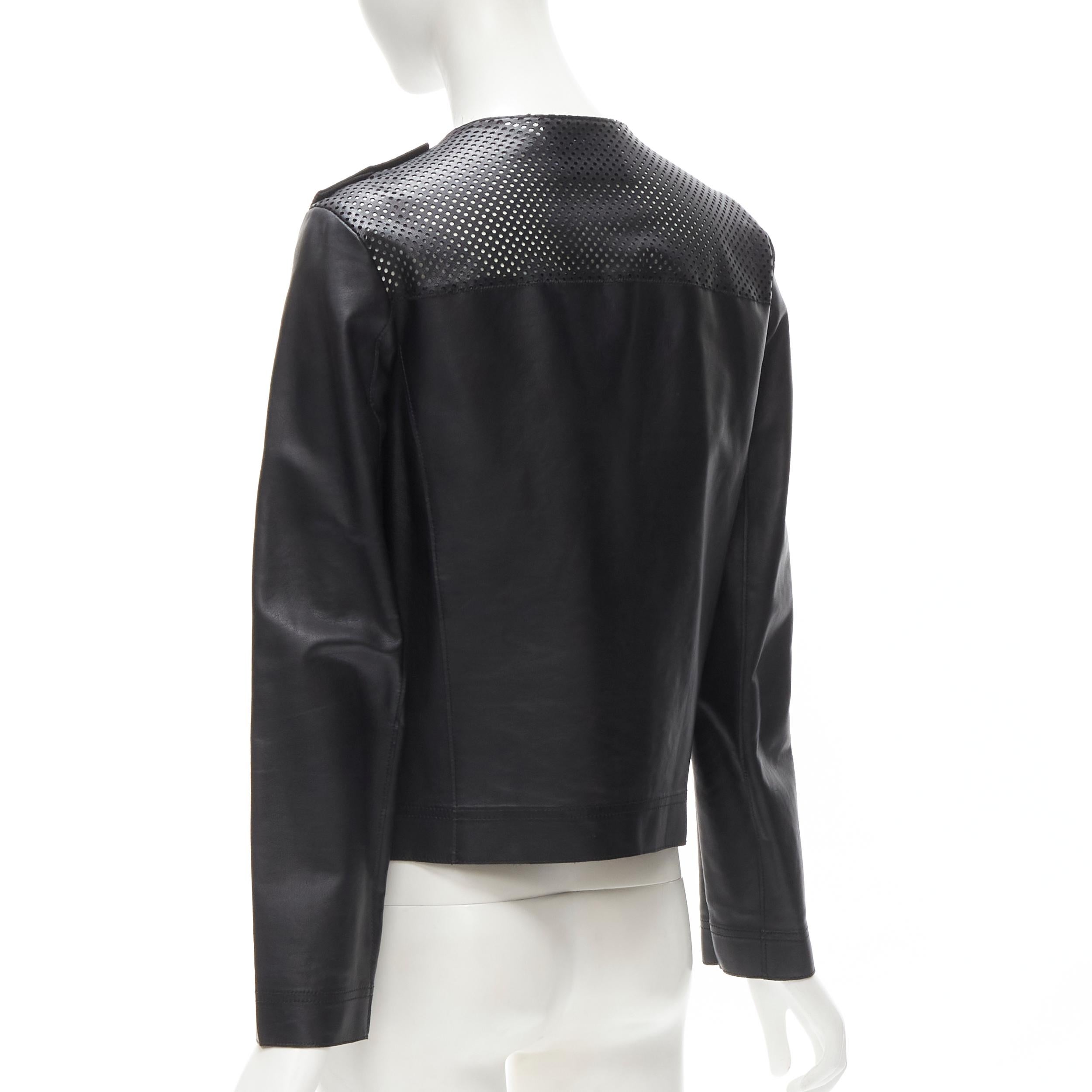 LANVIN 2014 Alber Elbaz black lambskin leather perforated 4 pocket jacket FR36 S 3
