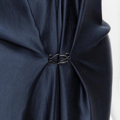 LANVIN 2014 Alber Elbaz navy silk raw frayed ruffle draped hook dress FR36 XS