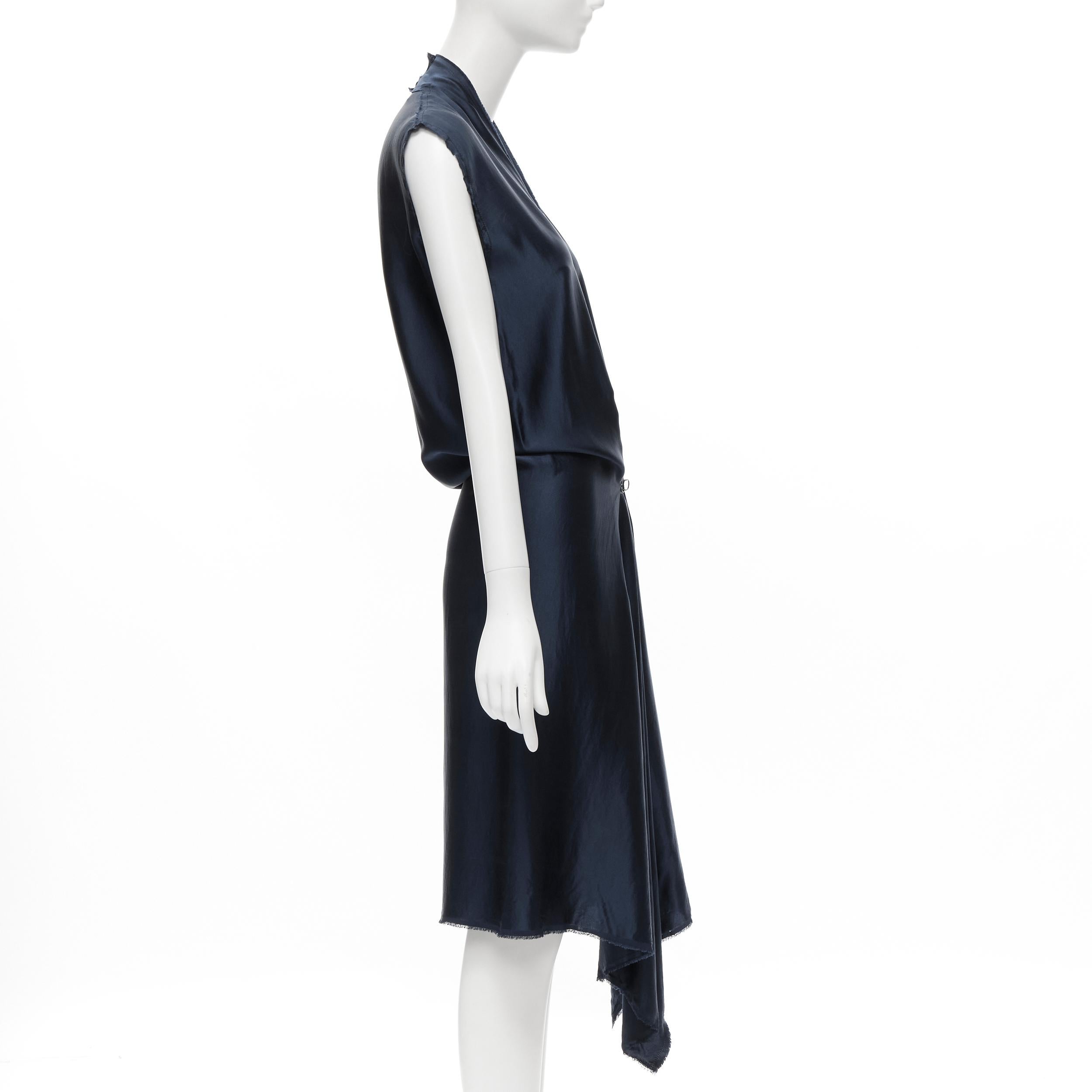 LANVIN 2014 Alber Elbaz navy silk raw frayed ruffle draped hook dress FR36 XS In Excellent Condition In Hong Kong, NT