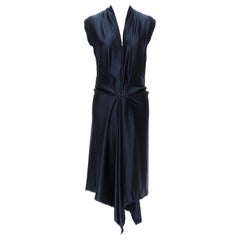 LANVIN 2014 Alber Elbaz navy silk raw frayed ruffle draped hook dress FR36 XS