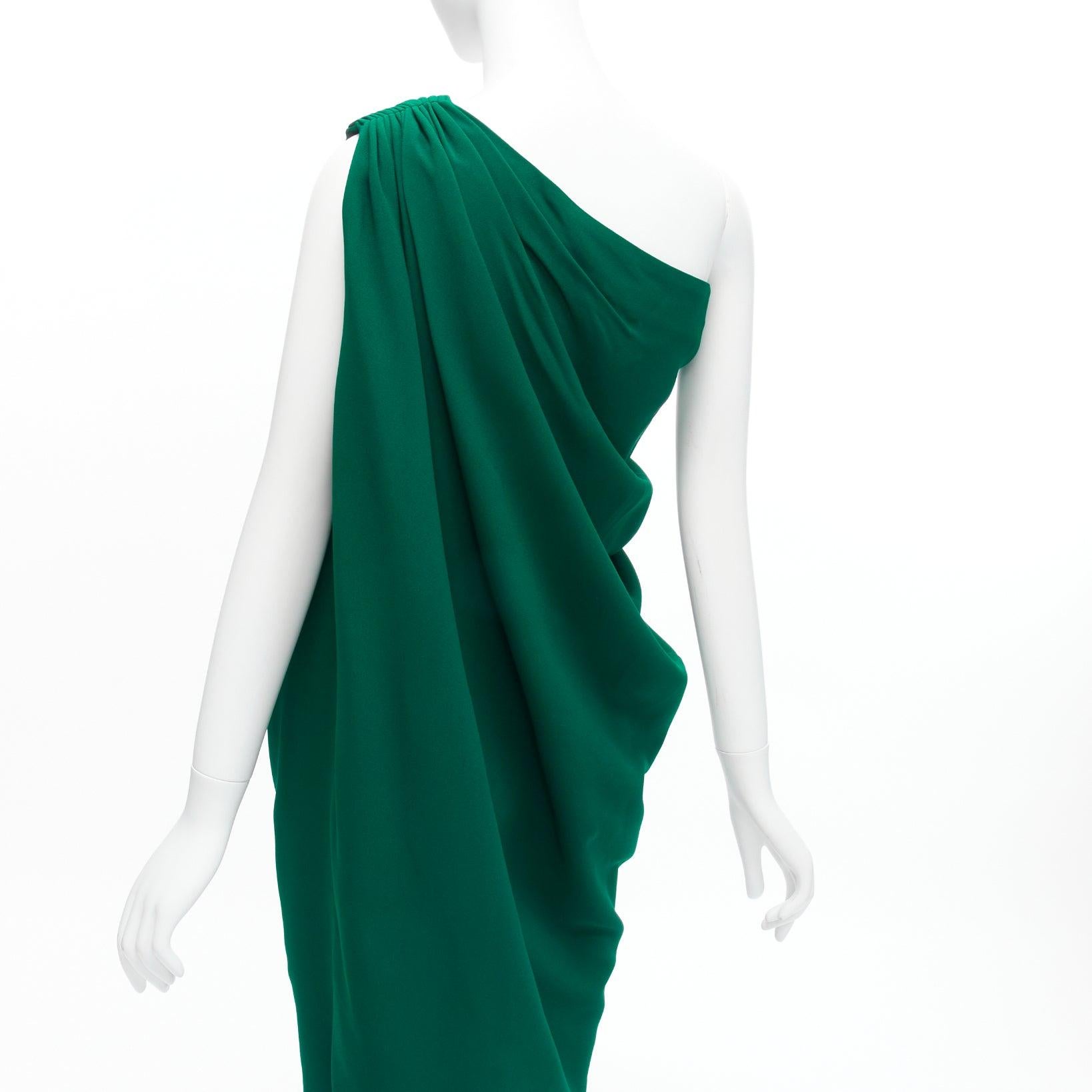 LANVIN 2014 forest green crepe asymmetric drape one shoulder cocktail dress FR36 S
Reference: SNKO/A00278
Brand: Lanvin
Designer: Alber Elbaz
Collection: 2014
Material: Acetate, Viscose
Color: Green
Pattern: Solid
Closure: Pullover
Made in: