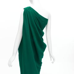 LANVIN 2014 green crepe asymmetric drape one shoulder cocktail dress FR36 S