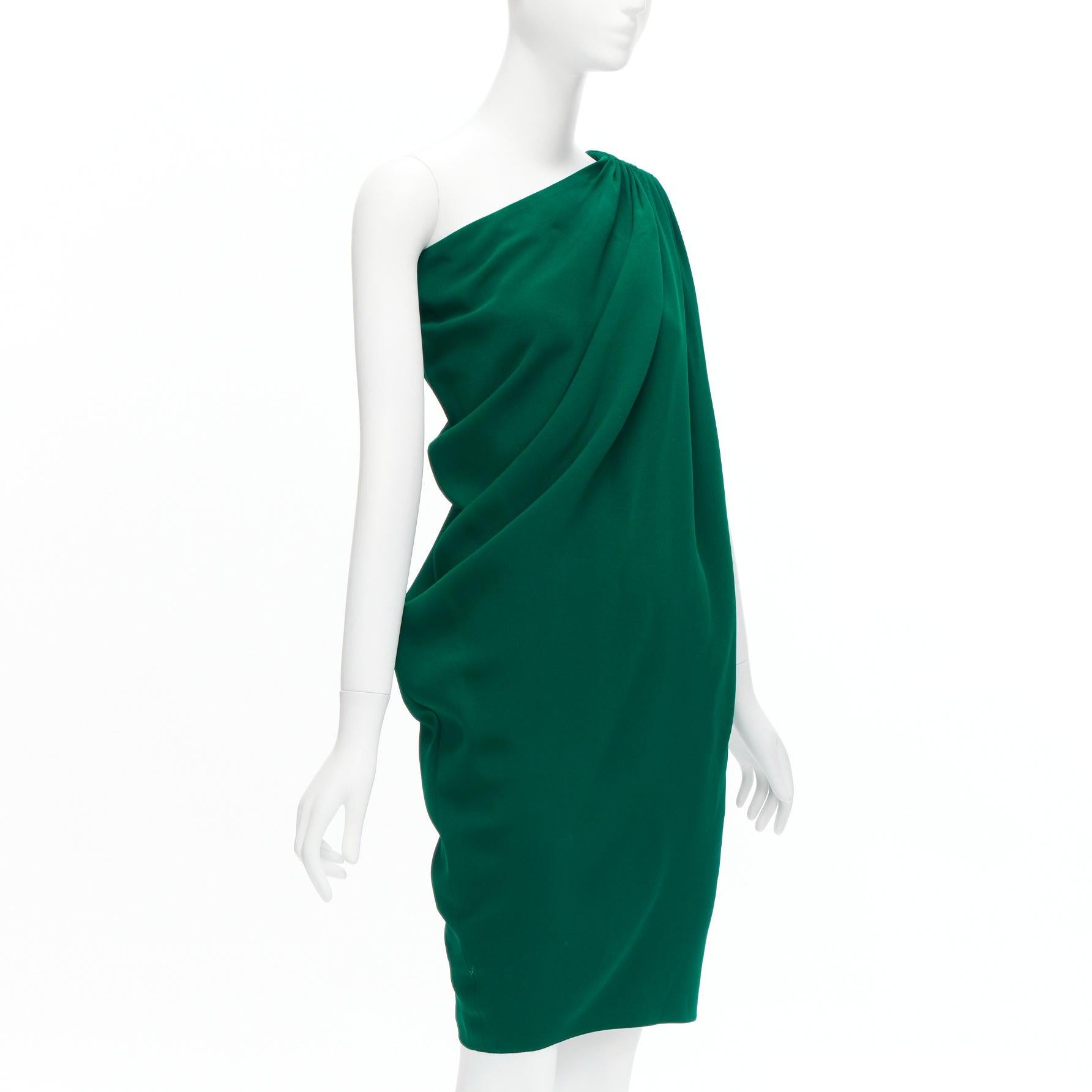 LANVIN 2014 green crepe asymmetric drape one shoulder cocktail dress FR36 S In Excellent Condition In Hong Kong, NT