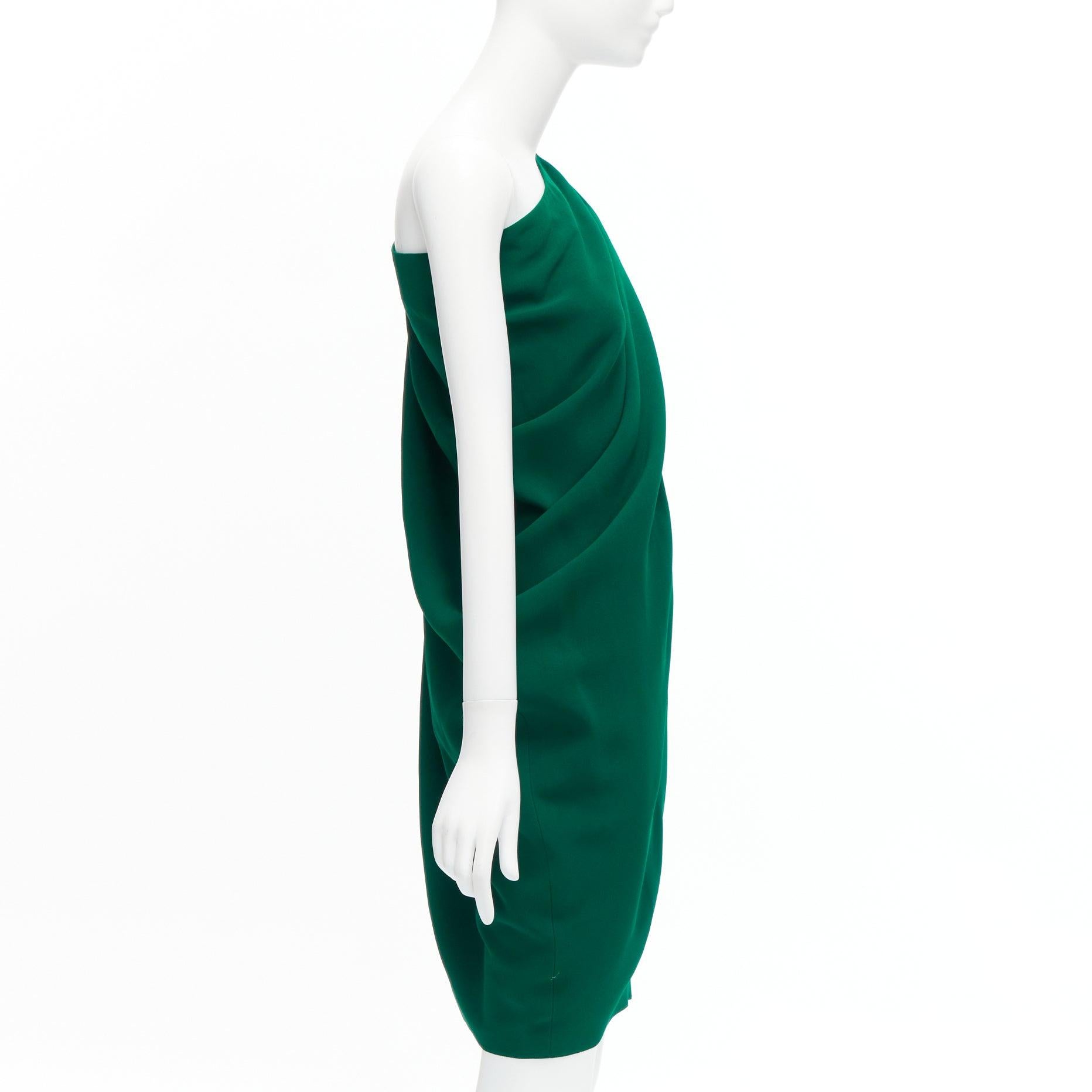 Women's LANVIN 2014 green crepe asymmetric drape one shoulder cocktail dress FR36 S