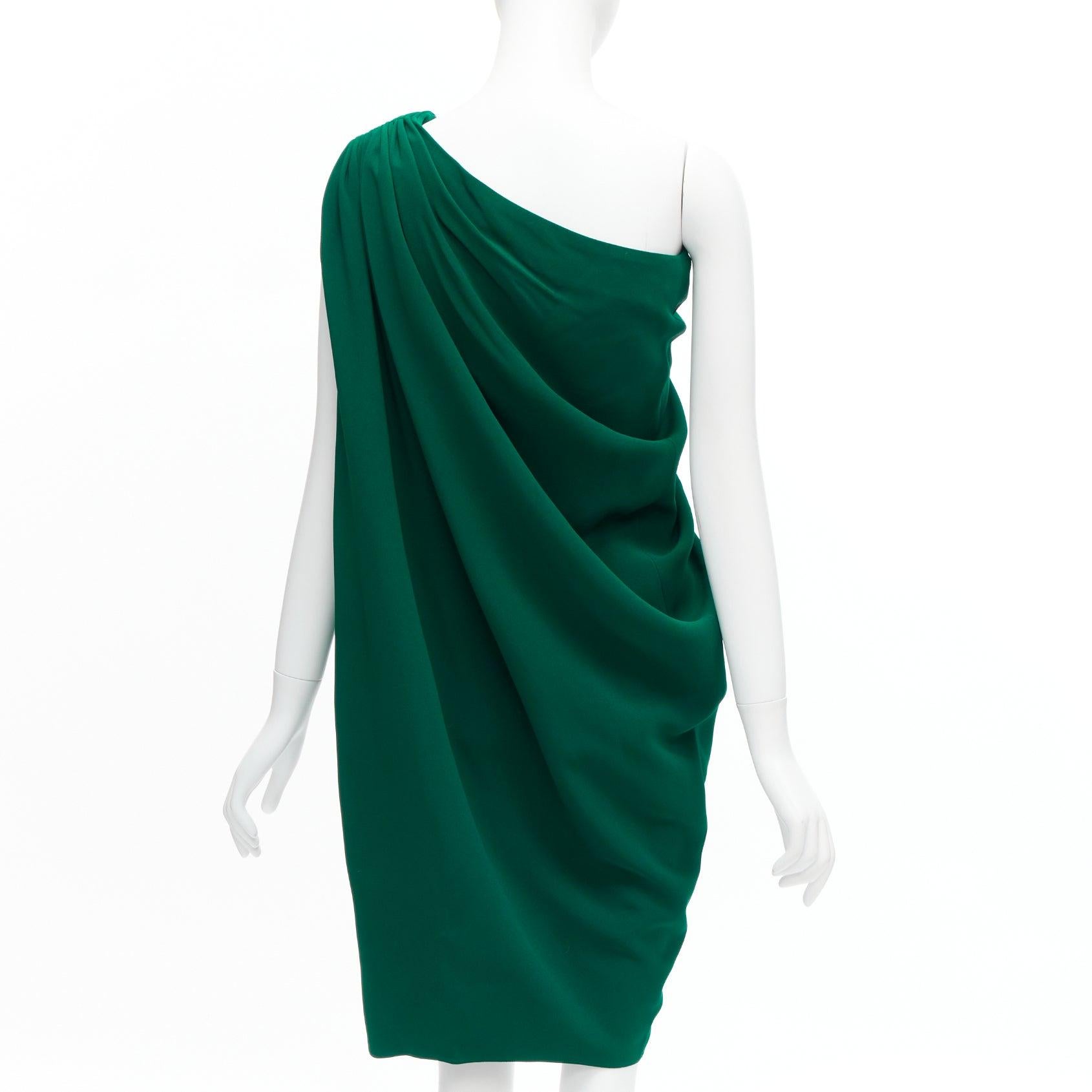 LANVIN 2014 green crepe asymmetric drape one shoulder cocktail dress FR36 S 1