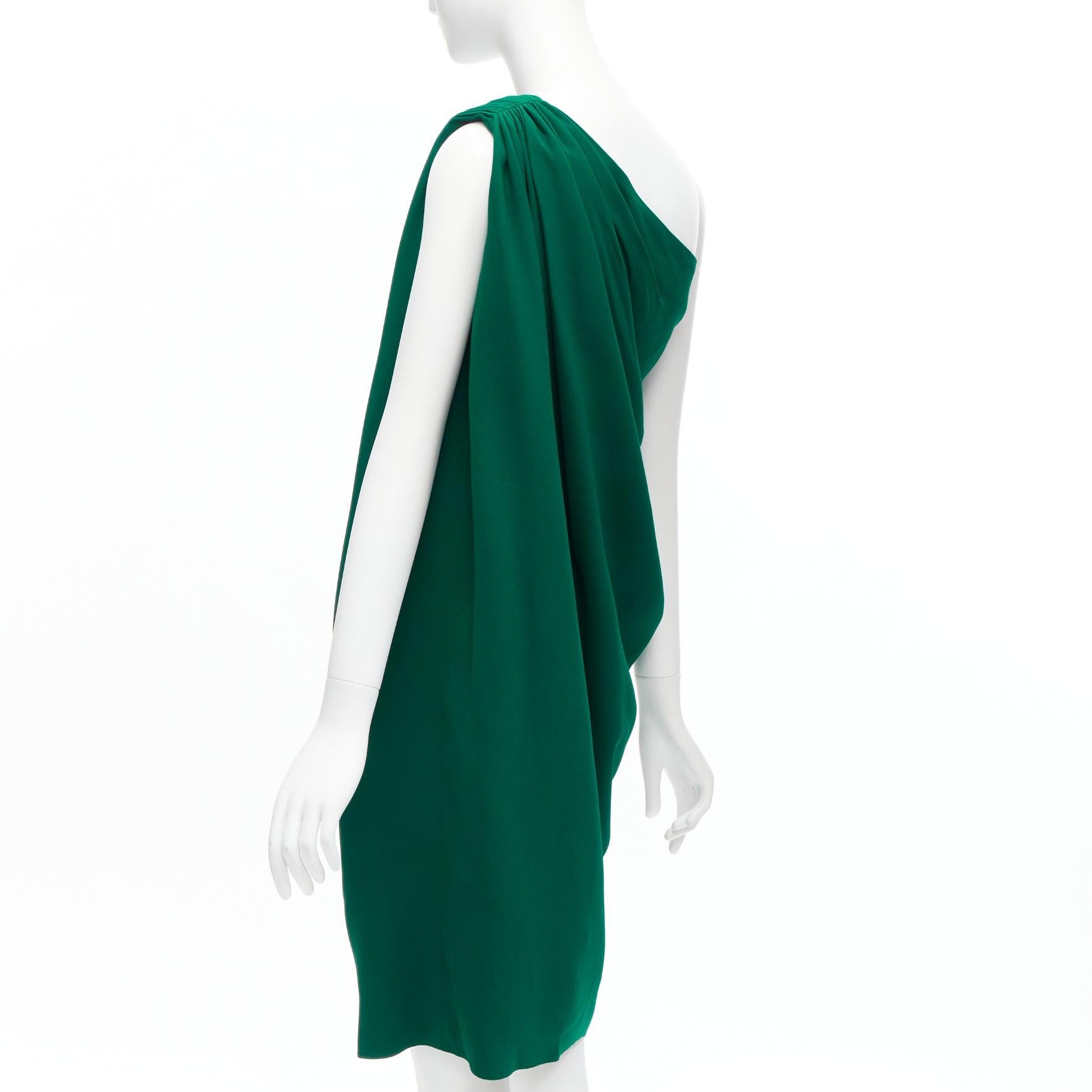 LANVIN 2014 green crepe asymmetric drape one shoulder cocktail dress FR36 S 2