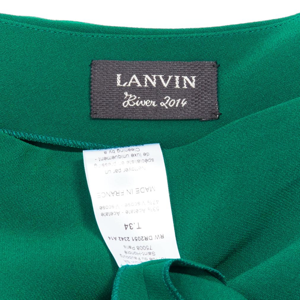 LANVIN 2014 green crepe asymmetric drape one shoulder cocktail dress FR36 S 5