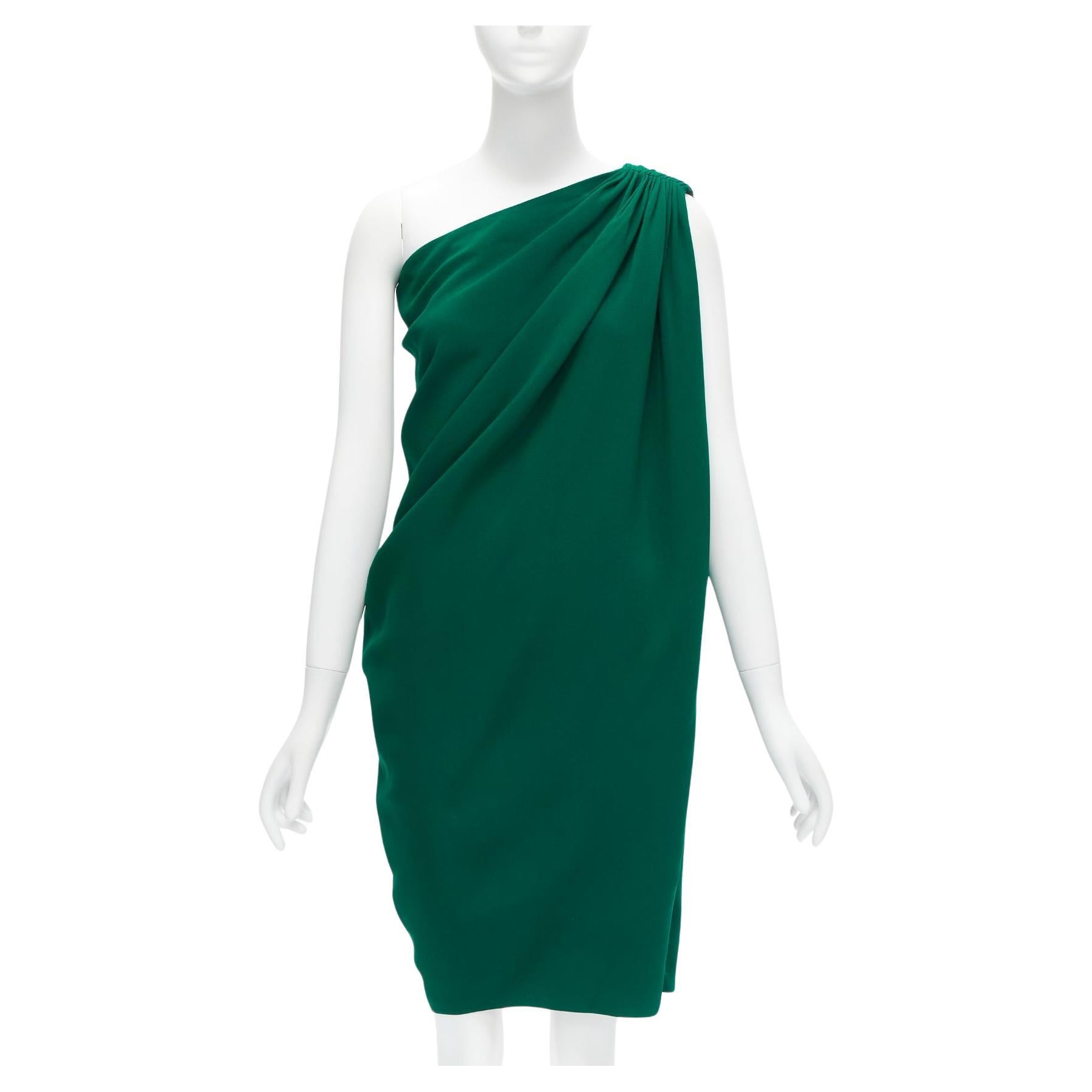 LANVIN 2014 green crepe asymmetric drape one shoulder cocktail dress FR36 S