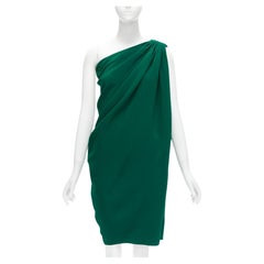 LANVIN 2014 green crepe asymmetric drape one shoulder cocktail dress FR36 S
