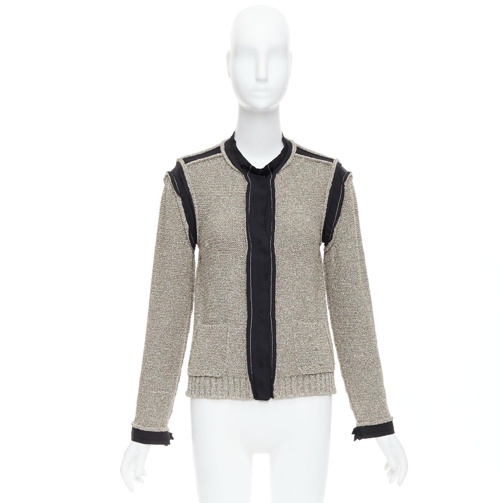 LANVIN 2014 cardigan à manches longues or métallisé garni de noir S en vente 5