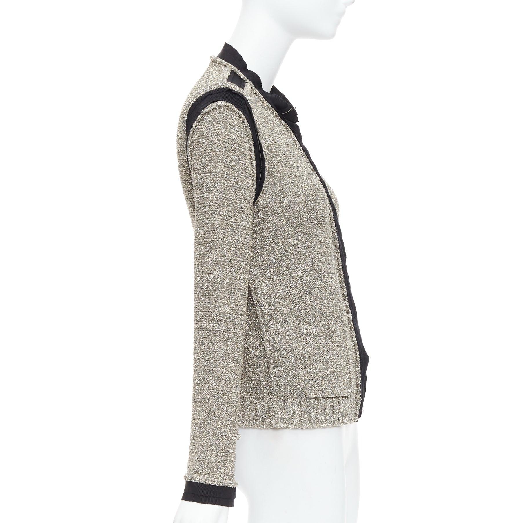 LANVIN 2014 cardigan à manches longues or métallisé garni de noir S Pour femmes en vente