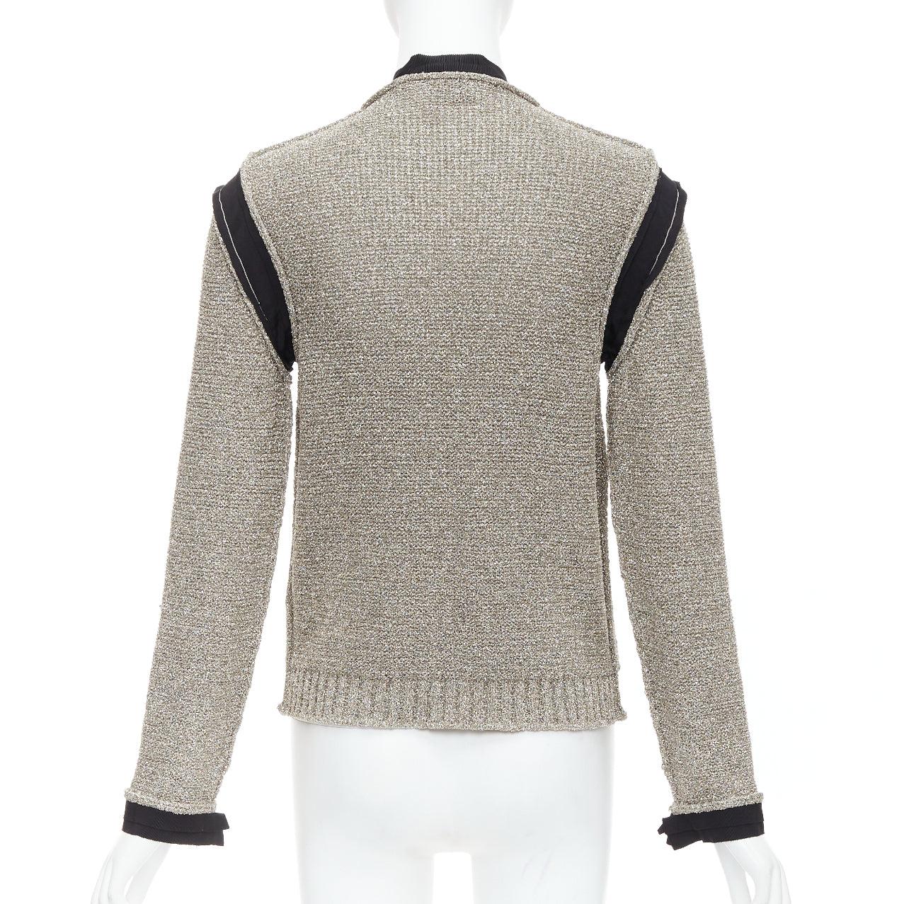 LANVIN 2014 cardigan à manches longues or métallisé garni de noir S en vente 1