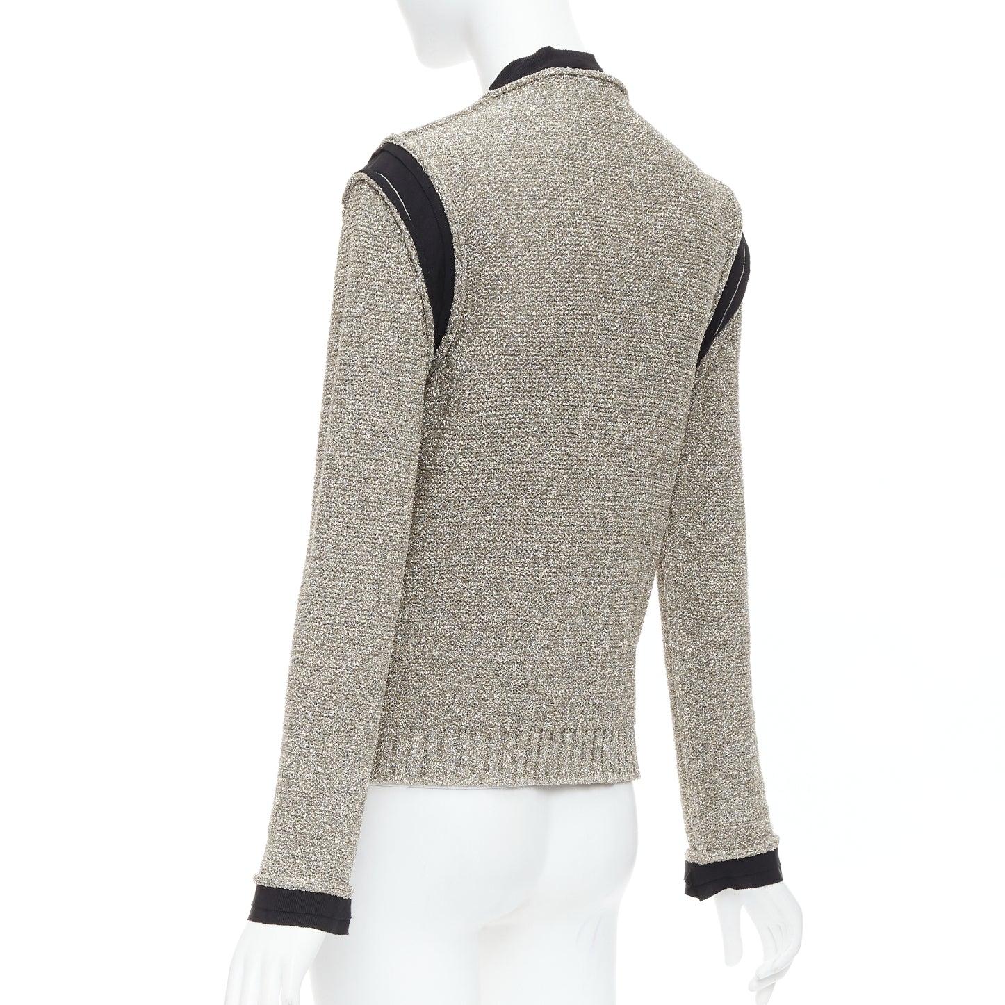 LANVIN 2014 cardigan à manches longues or métallisé garni de noir S en vente 2