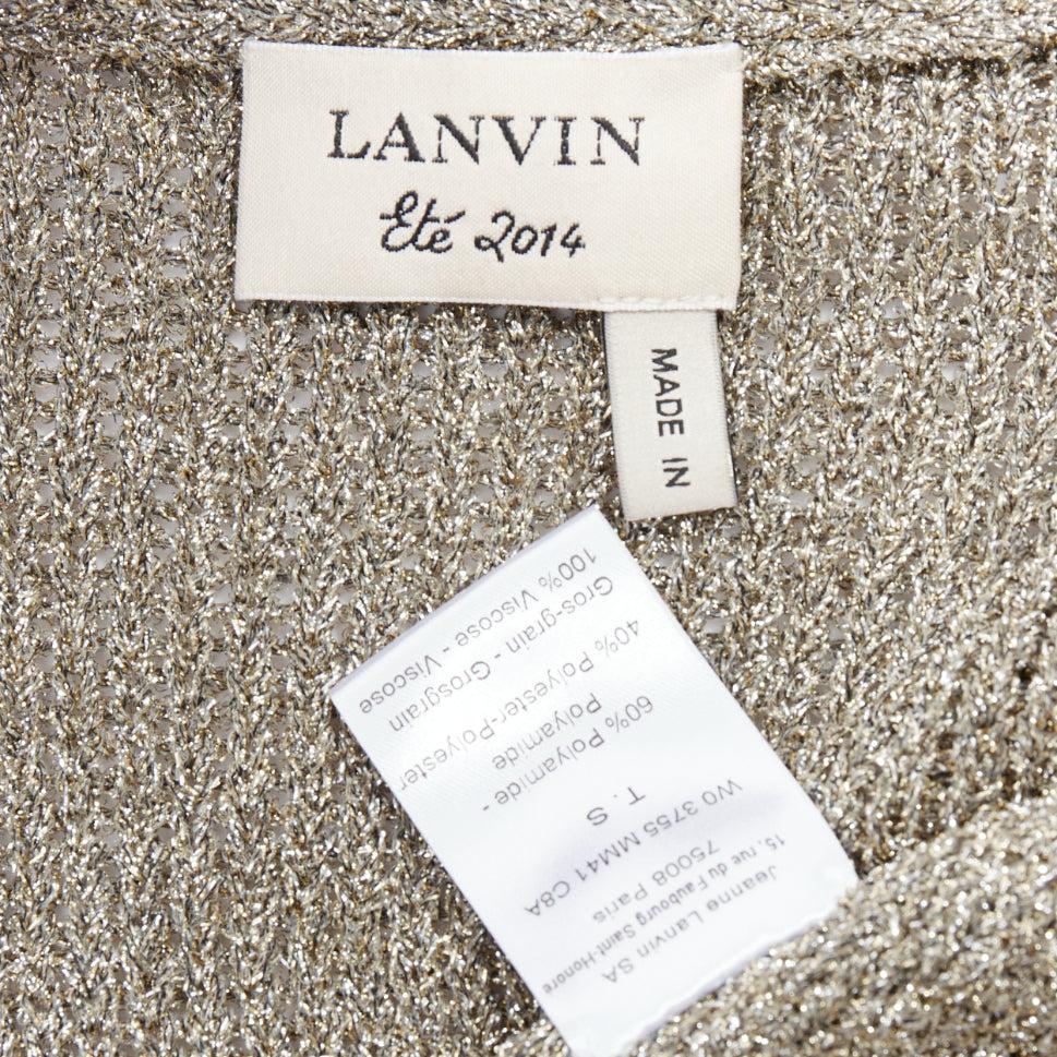 LANVIN 2014 cardigan à manches longues or métallisé garni de noir S en vente 4