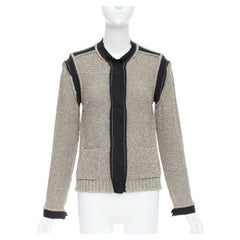 LANVIN 2014 metallic gold black trim long sleeve cardigan S