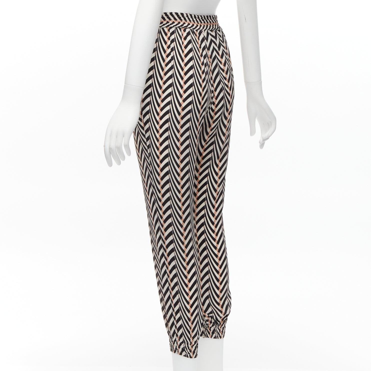 LANVIN 2015 100% silk black beige chevron print high waist harem pants FR34 XS 1