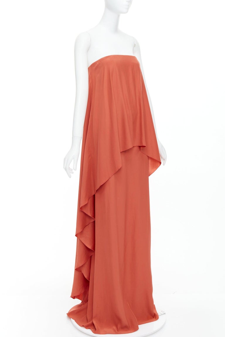 lanvin orange dress Lanvin Womens Orange Silk Draped Front Plunging Dress Size 42