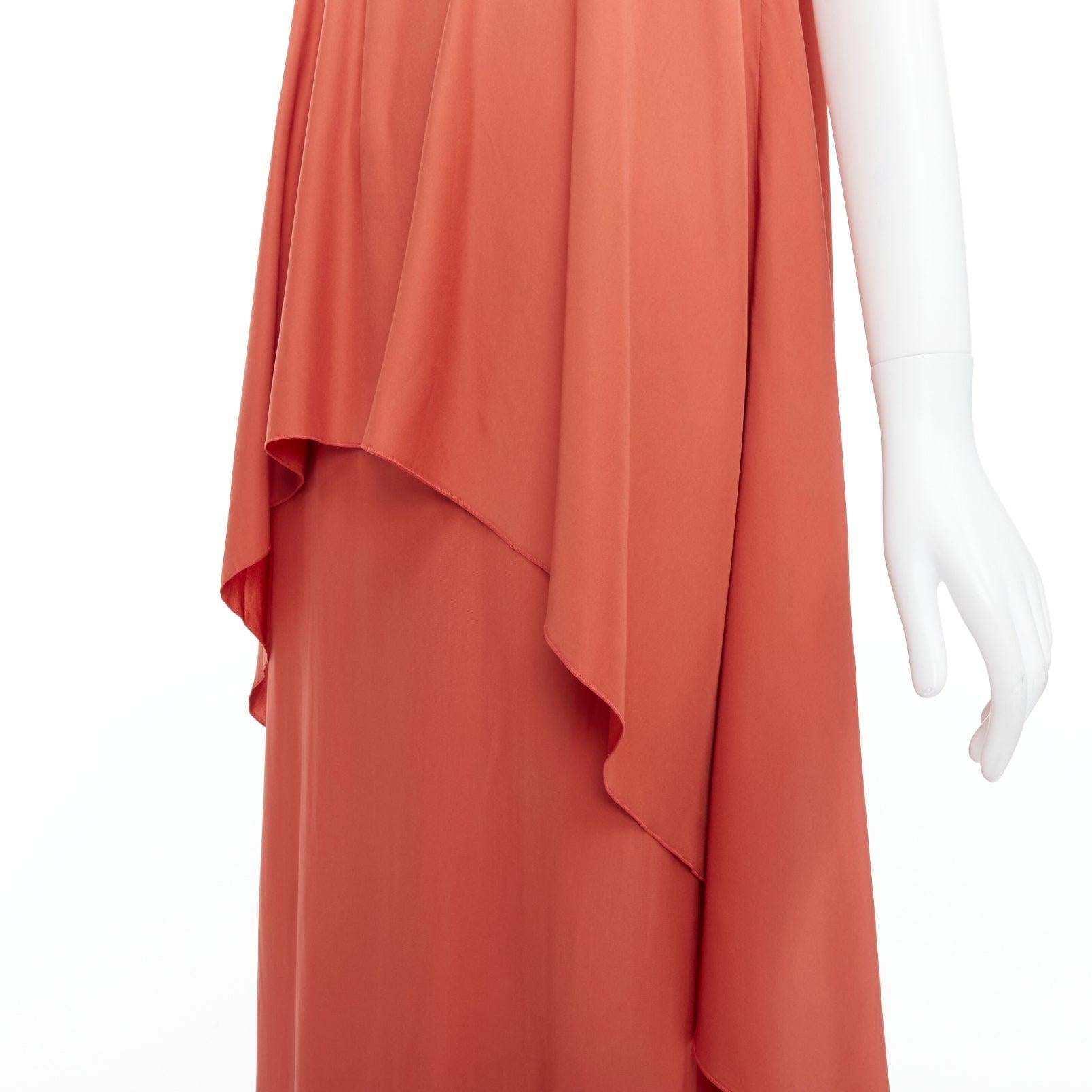 Orange LANVIN 2015 100% silk burnt orange strapless tiered column maxi gown FR36 S For Sale