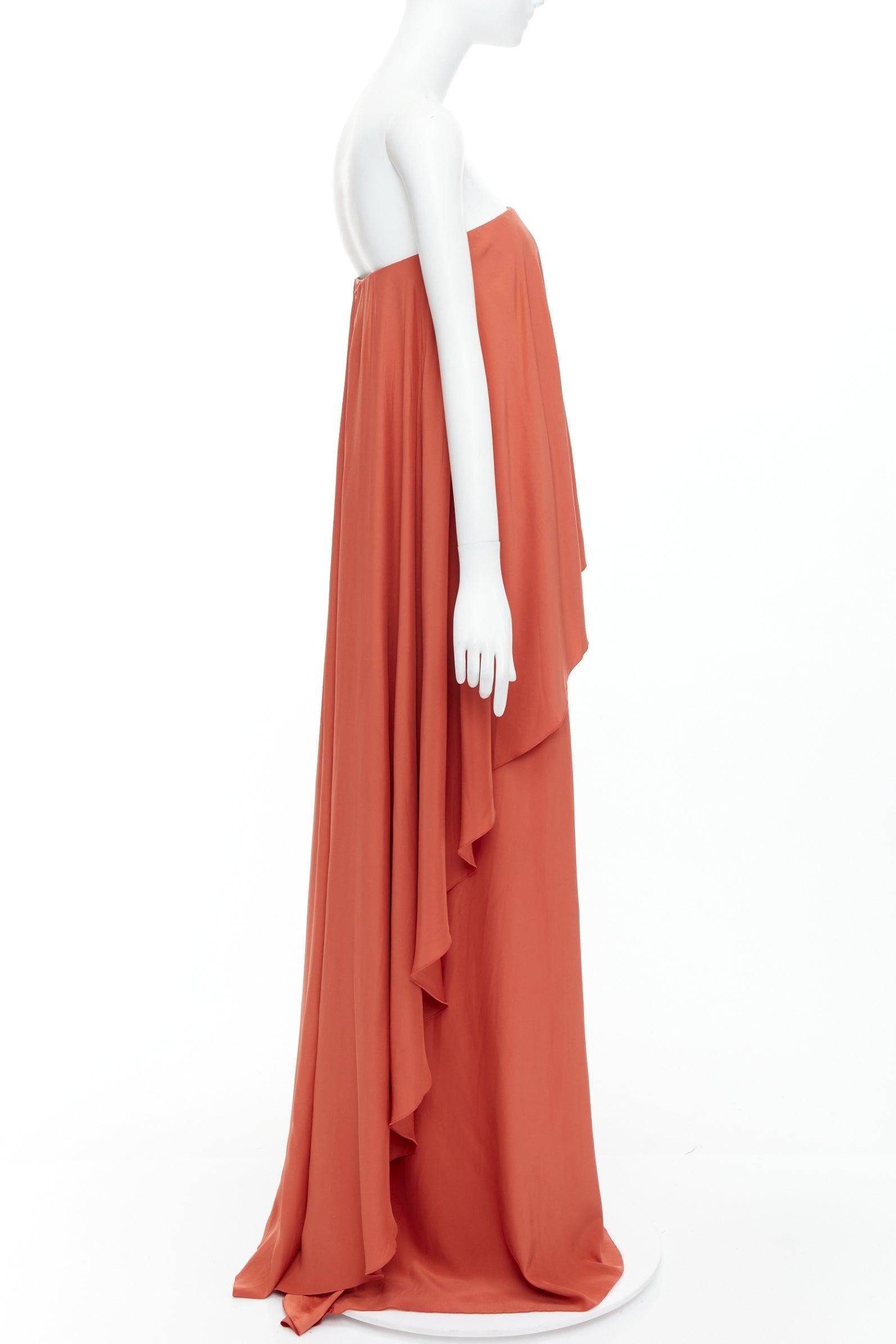 LANVIN 2015 100% silk burnt orange strapless tiered column maxi gown FR36 S In Good Condition For Sale In Hong Kong, NT