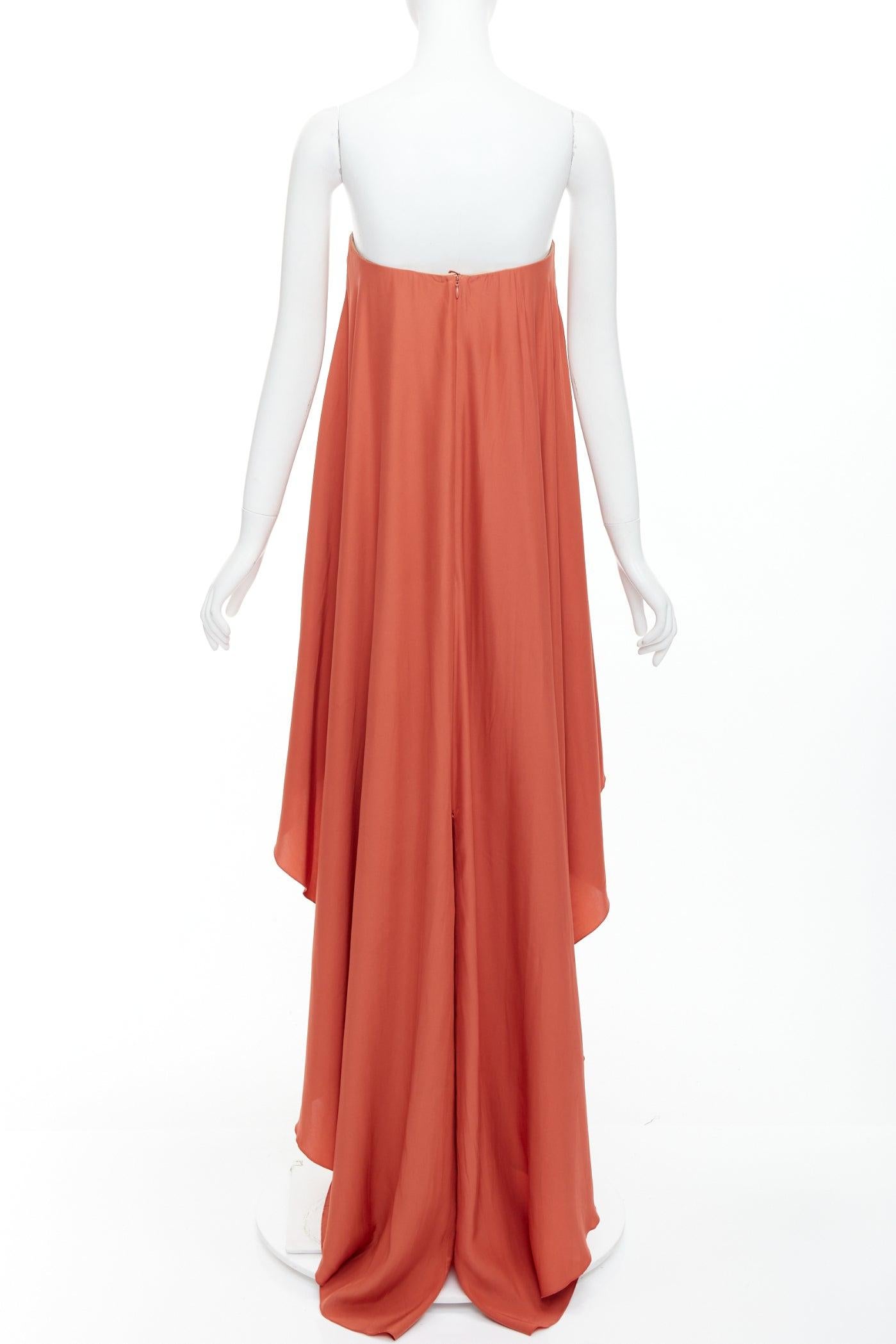 Women's LANVIN 2015 100% silk burnt orange strapless tiered column maxi gown FR36 S For Sale