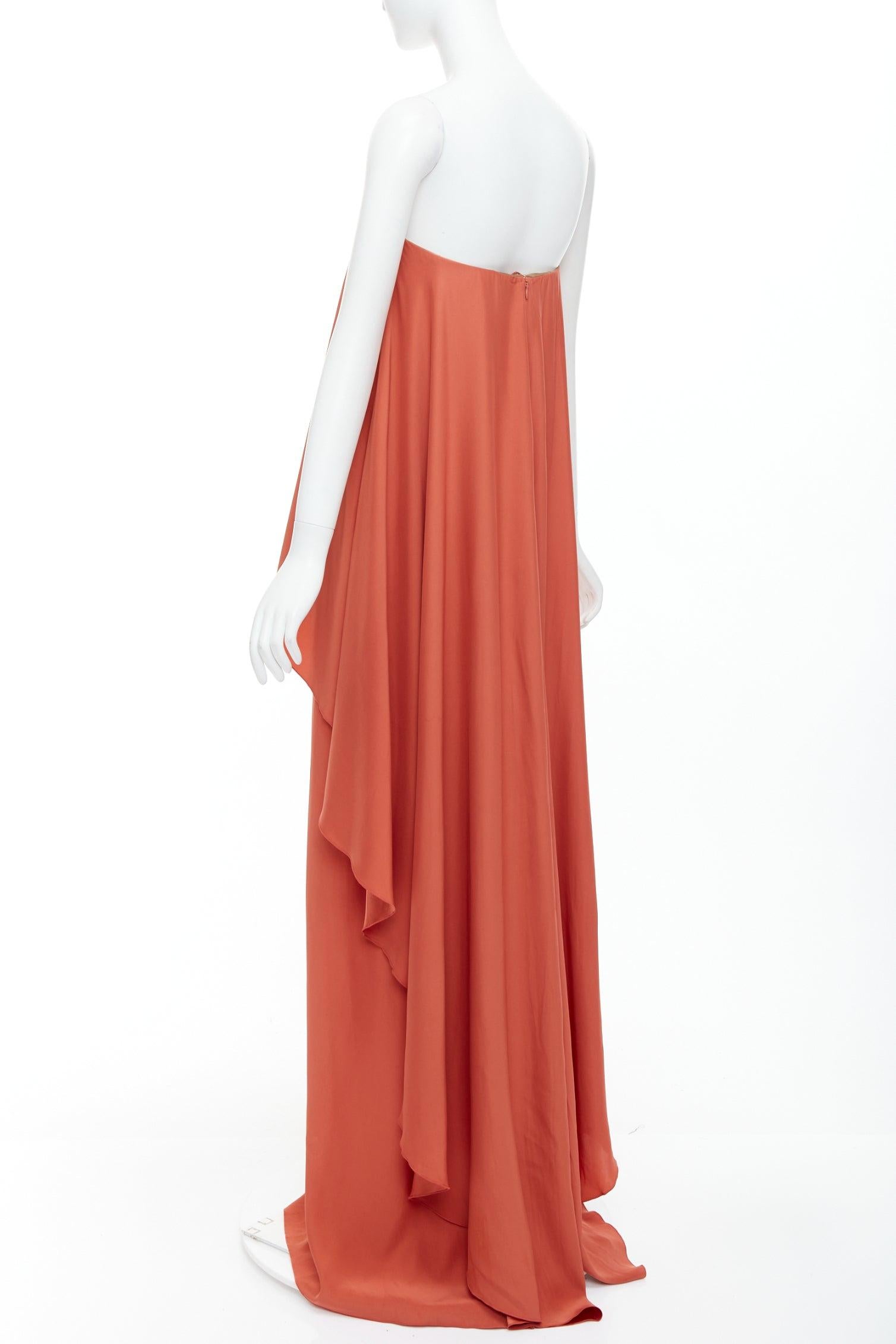 LANVIN 2015 100% silk burnt orange strapless tiered column maxi gown FR36 S For Sale 1