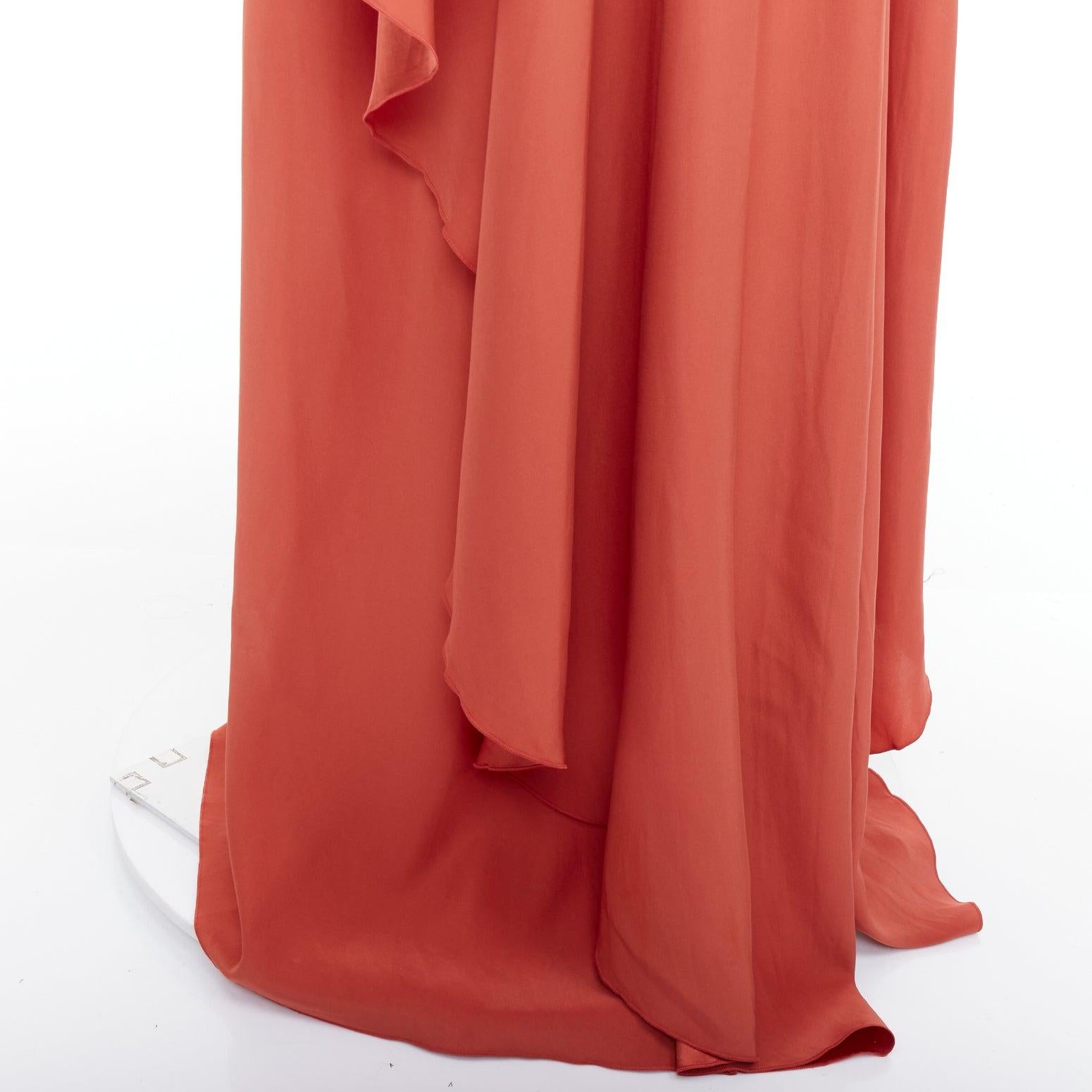 LANVIN 2015 100% silk burnt orange strapless tiered column maxi gown FR36 S For Sale 2