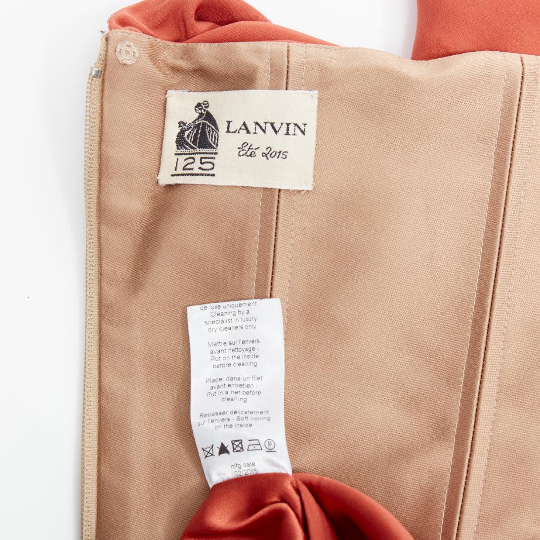LANVIN 2015 100% silk burnt orange strapless tiered column maxi gown FR36 S For Sale 3