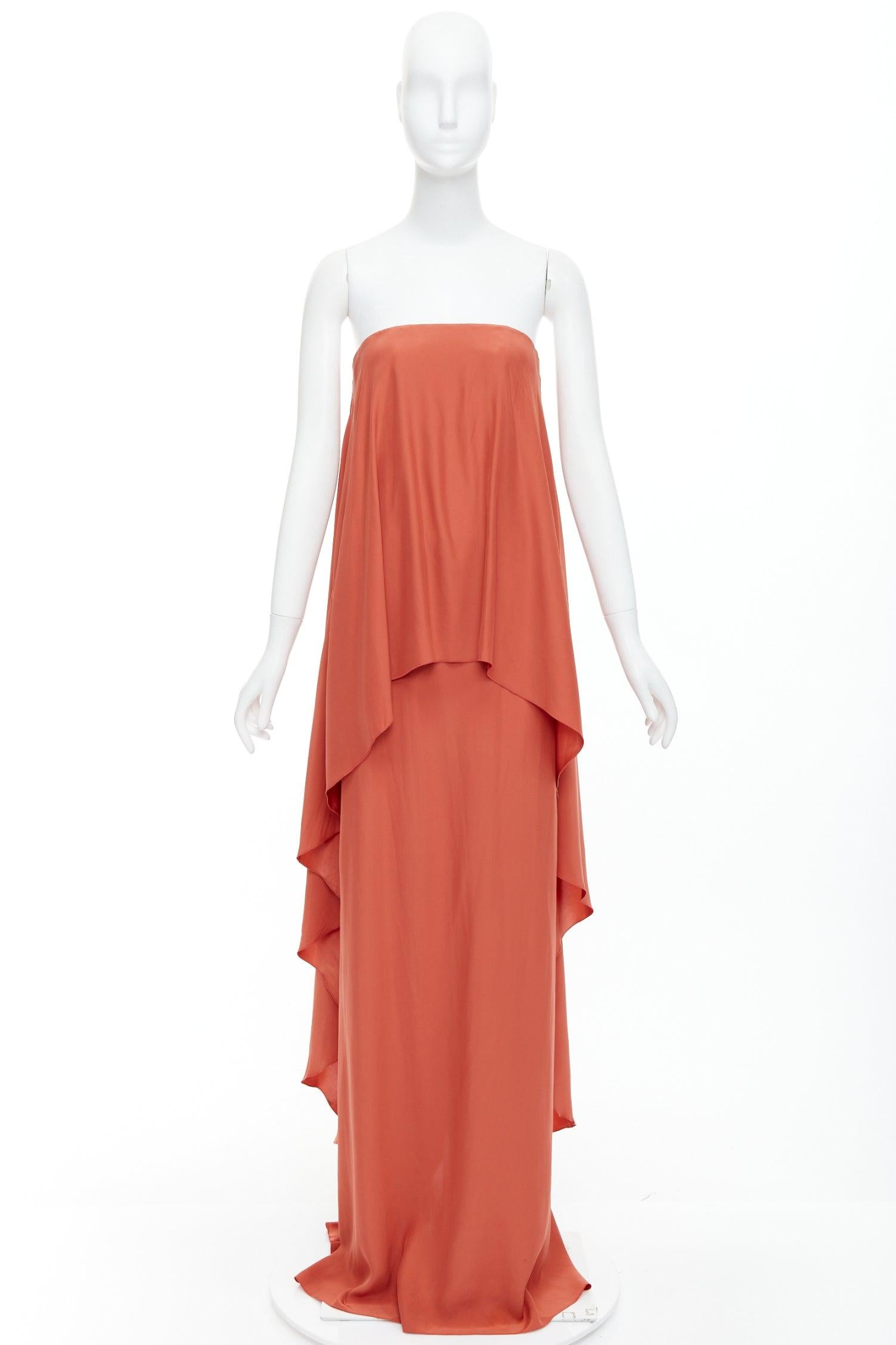LANVIN 2015 100% silk burnt orange strapless tiered column maxi gown FR36 S For Sale 4