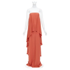 LANVIN 2015 100% seta arancione bruciato maxi abito a colonna senza spalline FR36 S