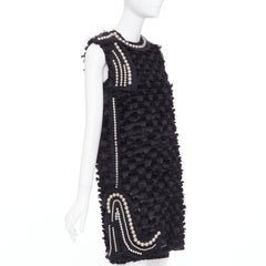 LANVIN 2015 black pearl mesh embellished eyelash fringe silk lined dress FR36 S