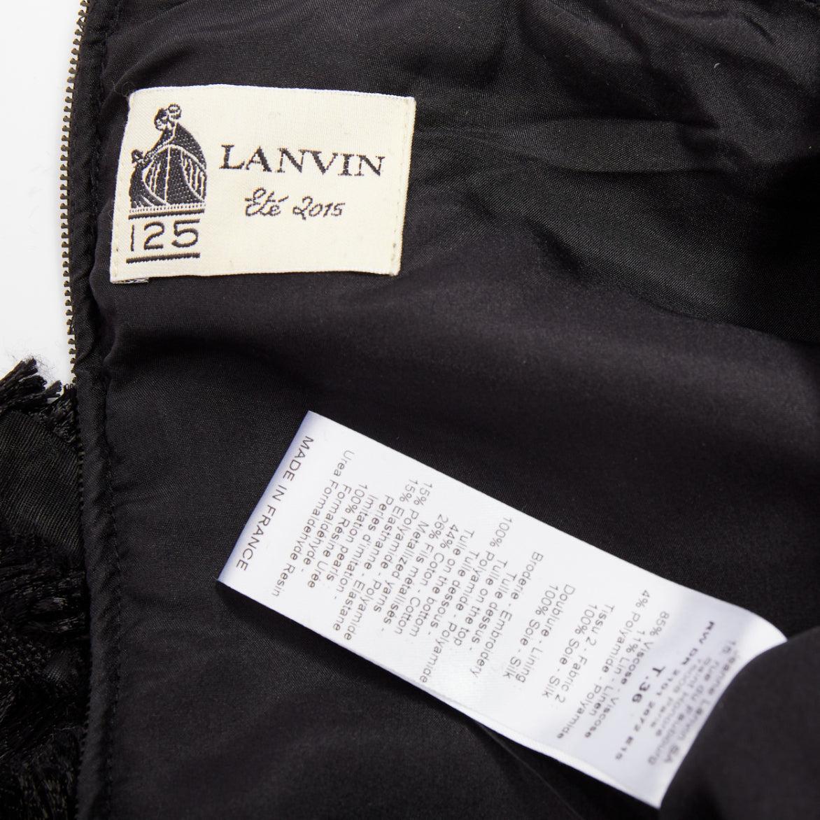 LANVIN 2015 schwarzes Perlen Netz verschönert Wimpern Fransen Seide gefüttert Kleid FR36 S im Angebot 3