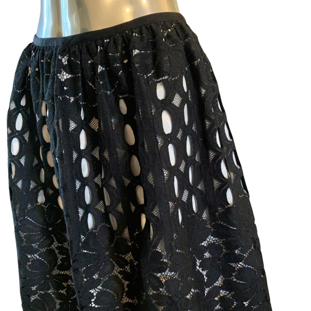 Women's Lanvin Paris 2015 Collection Black Lace Lined Skirt by Alber Elbaz. NWT Size 6 For Sale