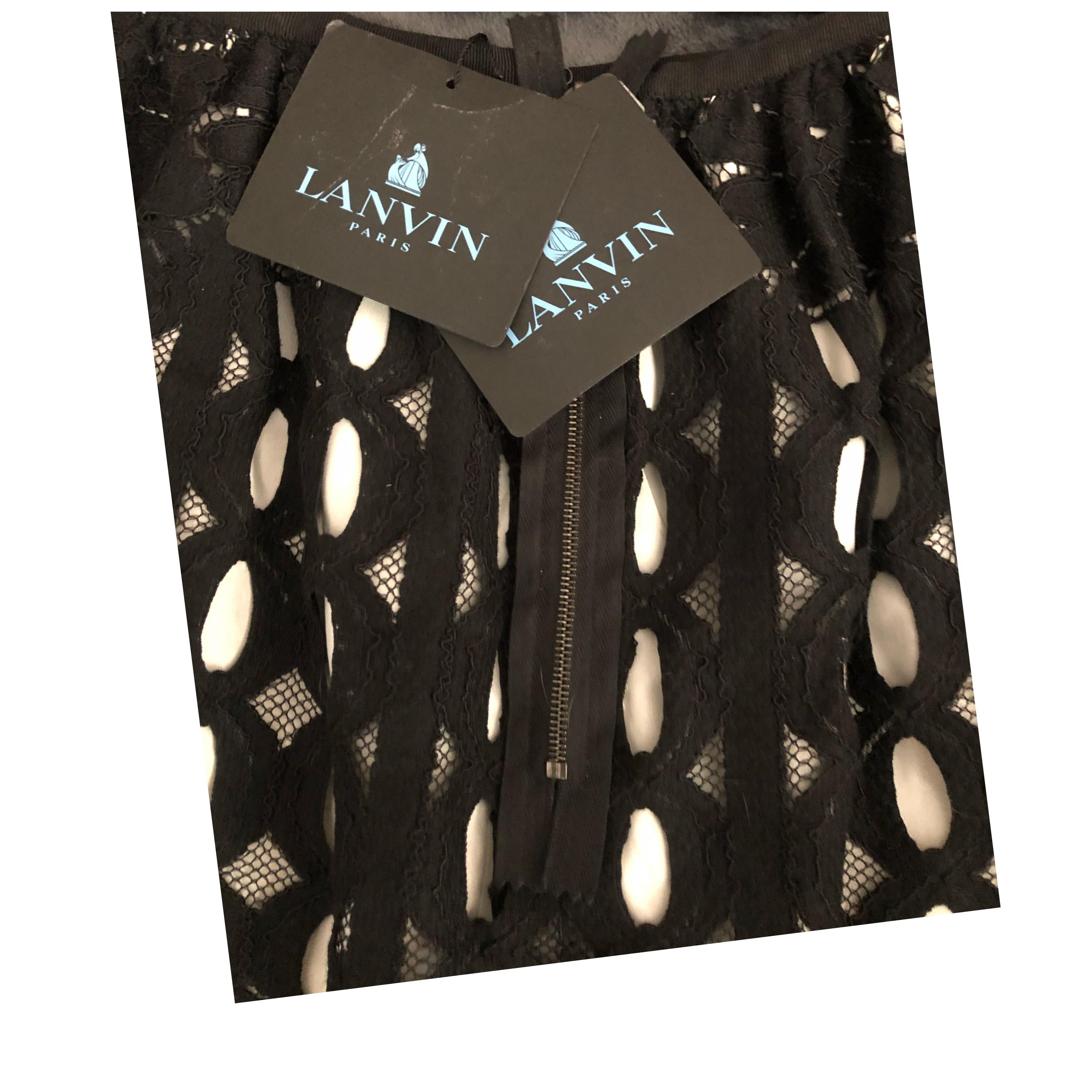 Lanvin Paris 2015 Collection Black Lace Lined Skirt by Alber Elbaz. NWT Size 6 For Sale 4