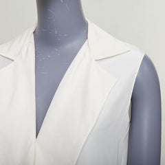 LANVIN 2015 cream silk wide lapel plunge neck sleeveless blouse top FR34 XS
