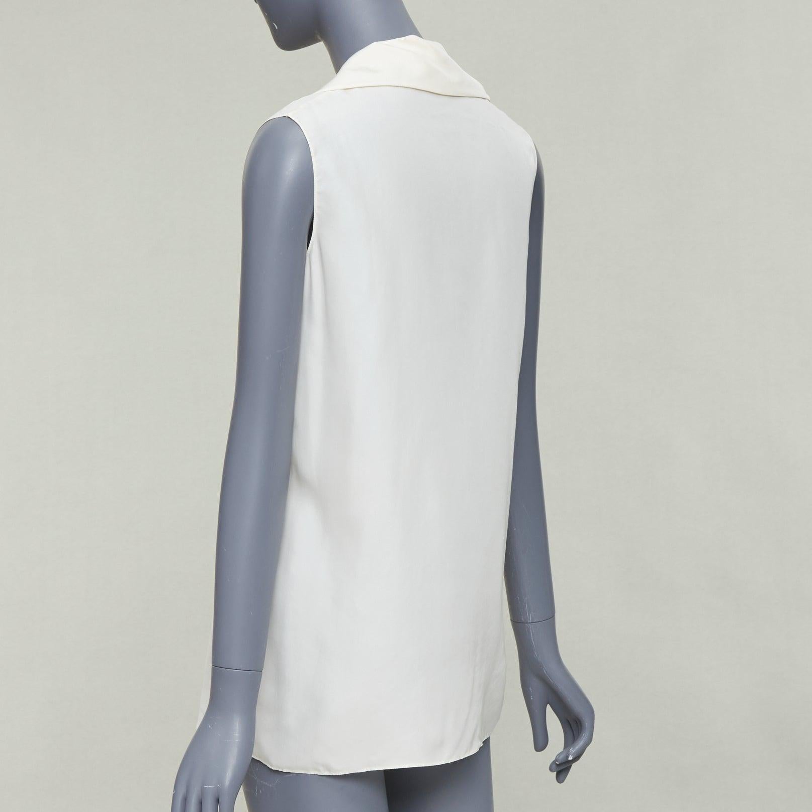 LANVIN 2015 cremefarbene Seide mit breitem Revers und tiefem Ausschnitt ärmelloses Blusentop FR34 XS im Angebot 1