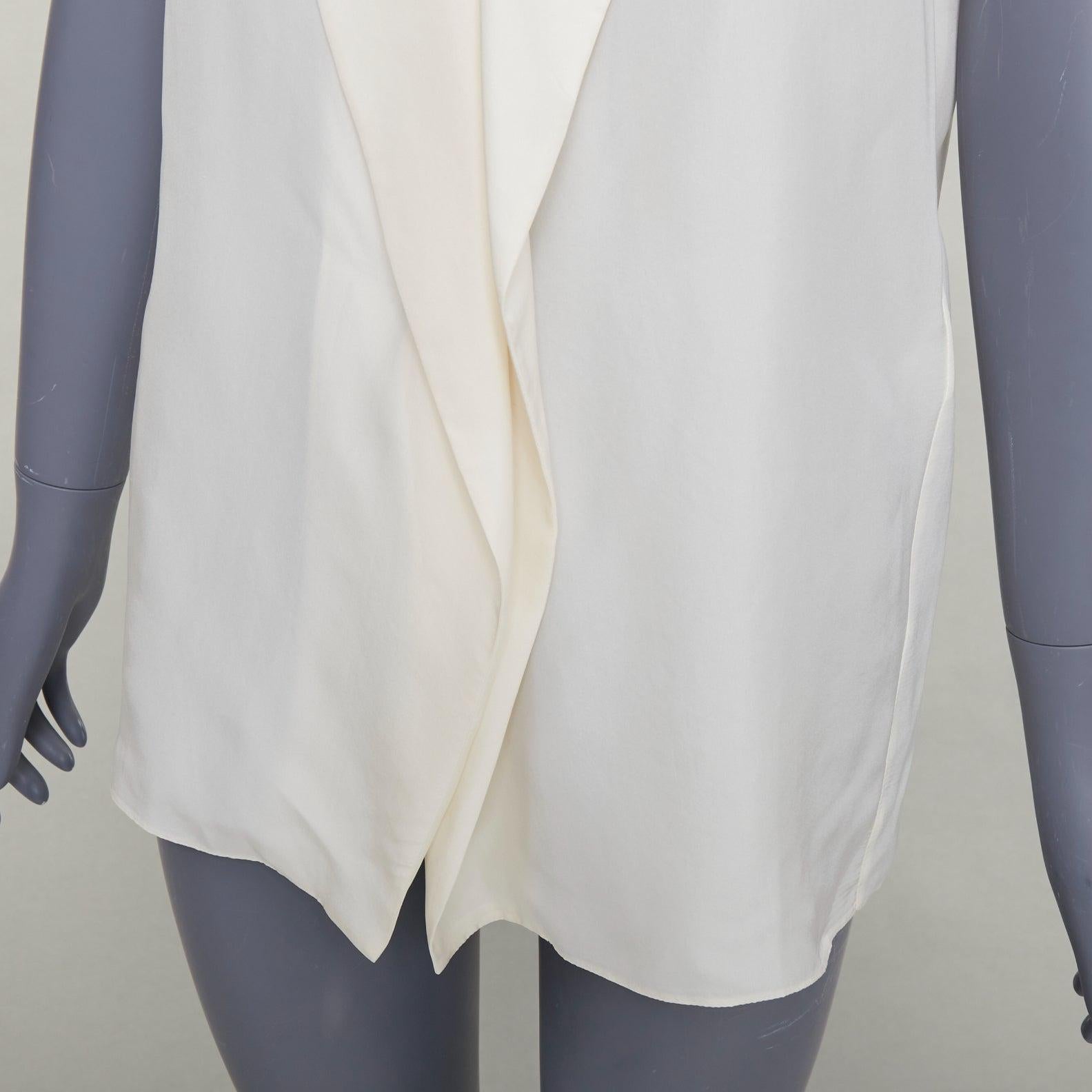 LANVIN 2015 cremefarbene Seide mit breitem Revers und tiefem Ausschnitt ärmelloses Blusentop FR34 XS im Angebot 2
