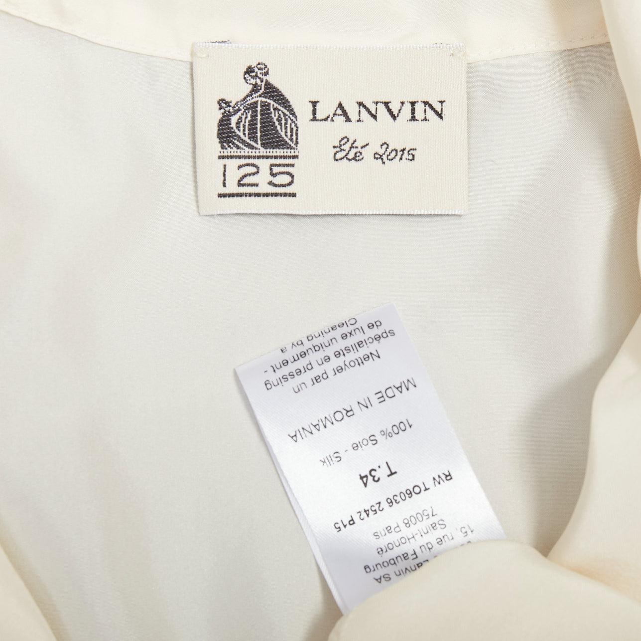 LANVIN 2015 cremefarbene Seide mit breitem Revers und tiefem Ausschnitt ärmelloses Blusentop FR34 XS im Angebot 3