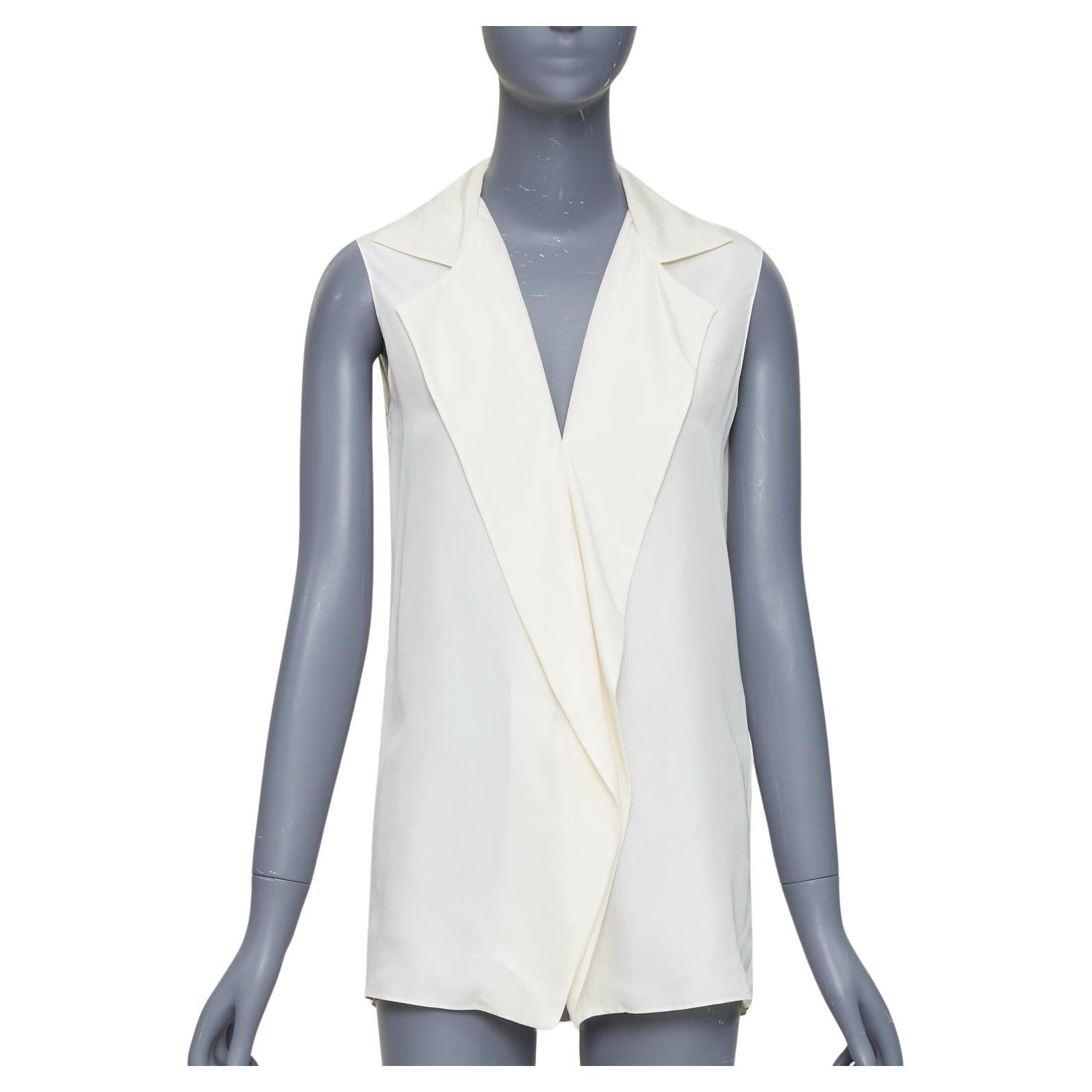 LANVIN 2015 cremefarbene Seide mit breitem Revers und tiefem Ausschnitt ärmelloses Blusentop FR34 XS im Angebot