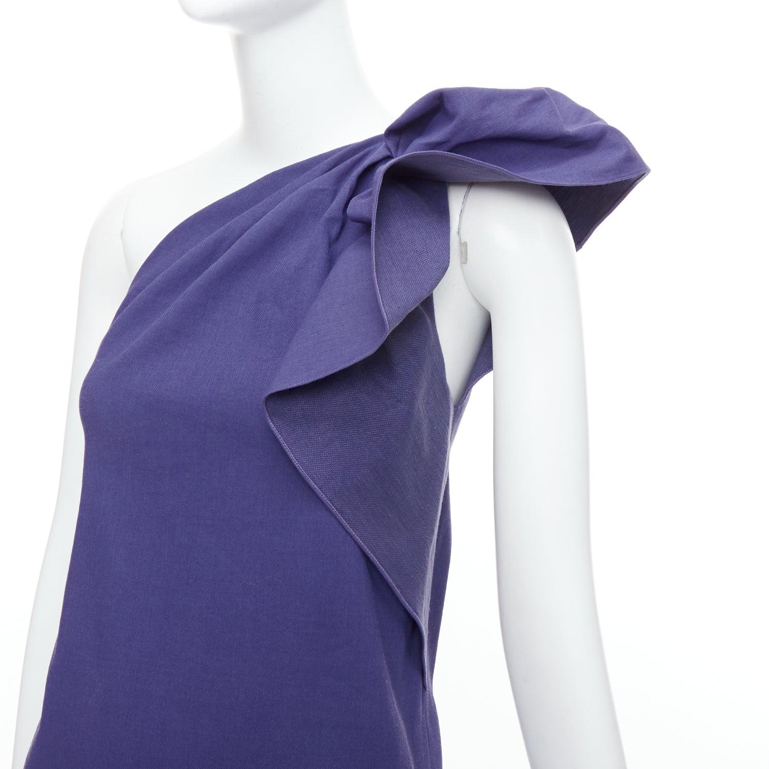LANVIN 2015 deep purple linen one shoulder ruffle dress FR38 M
Reference: MECG/A00074
Brand: Lanvin
Designer: Alber Elbaz
Collection: 2015
Material: Linen, Blend
Color: Purple
Pattern: Solid
Closure: Zip
Extra Details: Plain weave. Side zip closure.