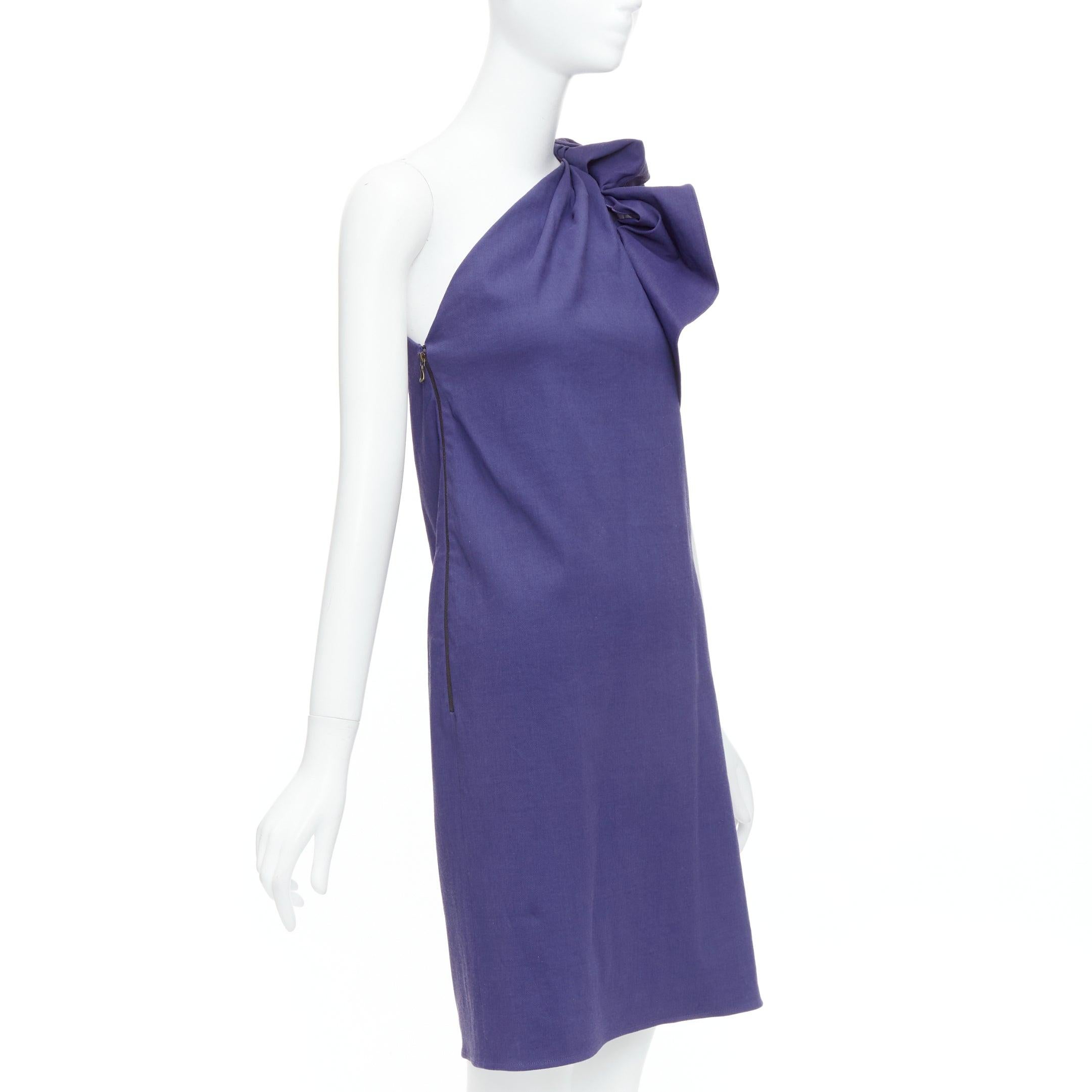 Purple LANVIN 2015 deep purple linen one shoulder ruffle dress FR38 M For Sale