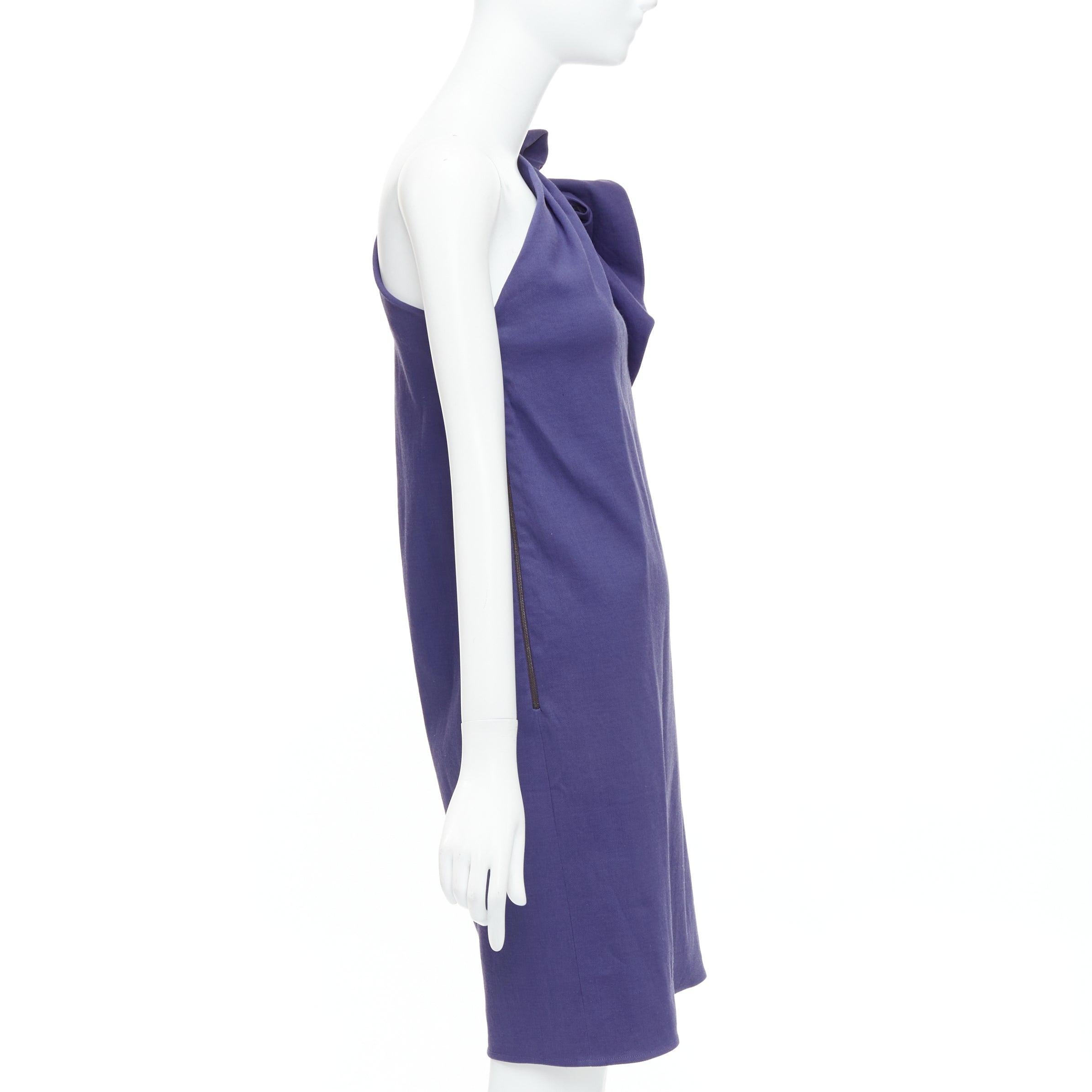 LANVIN 2015 deep purple linen one shoulder ruffle dress FR38 M In New Condition For Sale In Hong Kong, NT