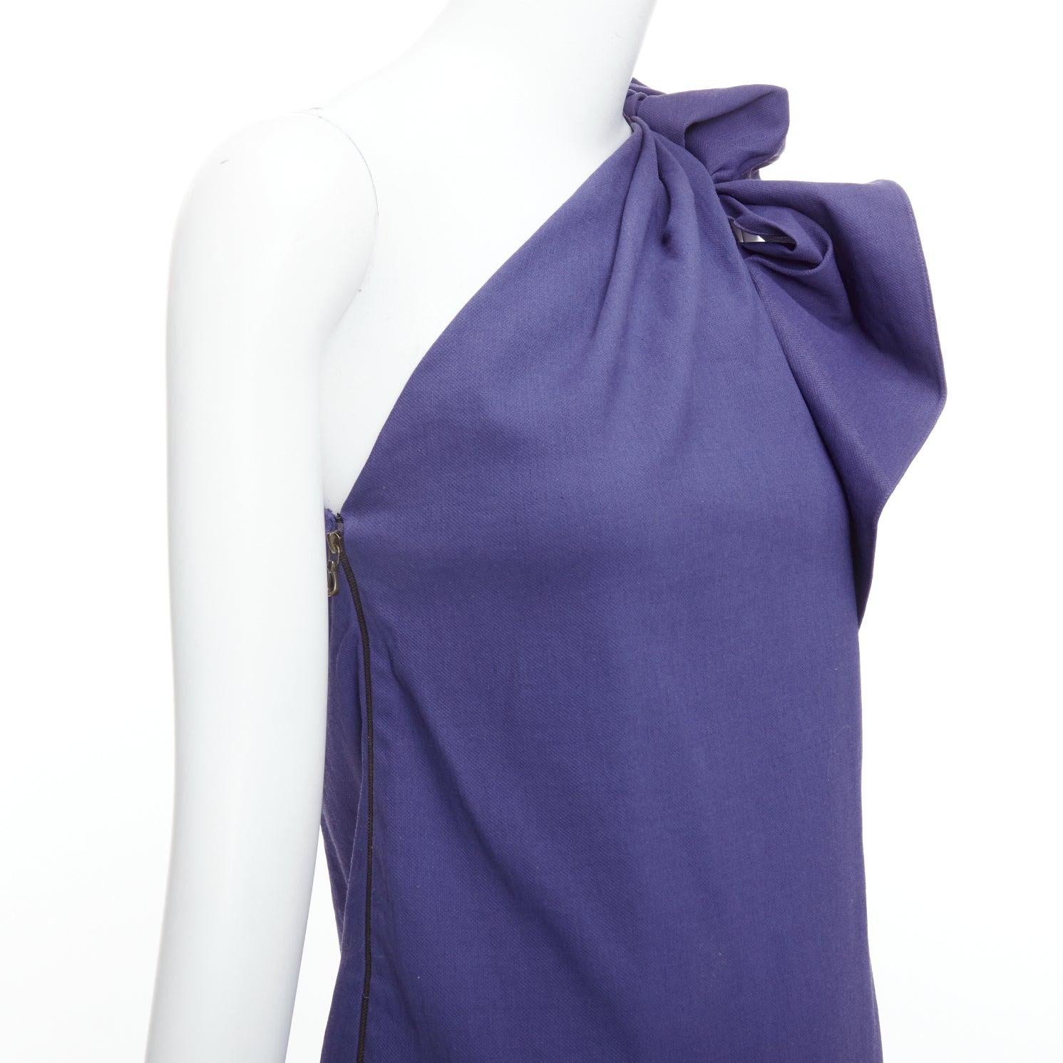 LANVIN 2015 deep purple linen one shoulder ruffle dress FR38 M For Sale 2